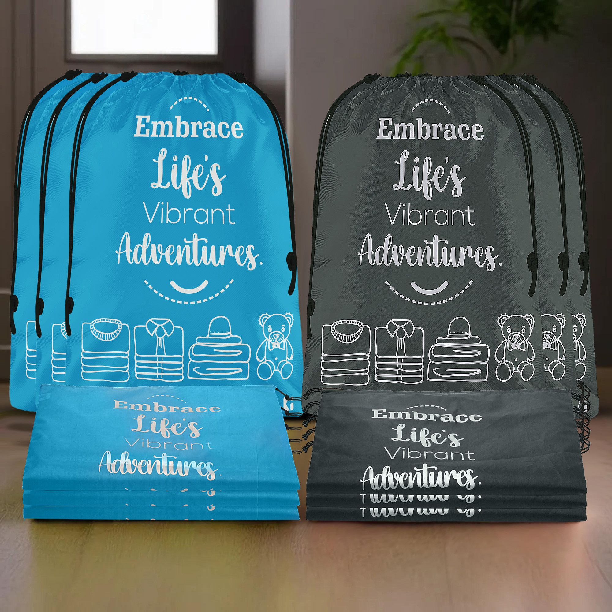 Kuber Industries Cloth Storage Bag | Storage Organizer | Travel Cloth Carrying Bag | Garments Cover for Laundry | Travel Storage Organizer for Clothing | Large | Sky Blue & Gray