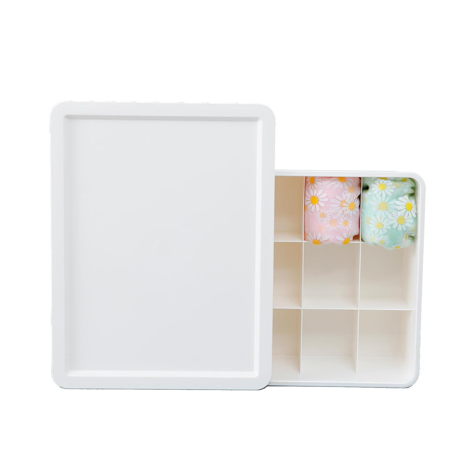 Kuber Industries Cloth Storage Box 15 Compartment with Lid|Wardrobe Organizer For clothes (White)