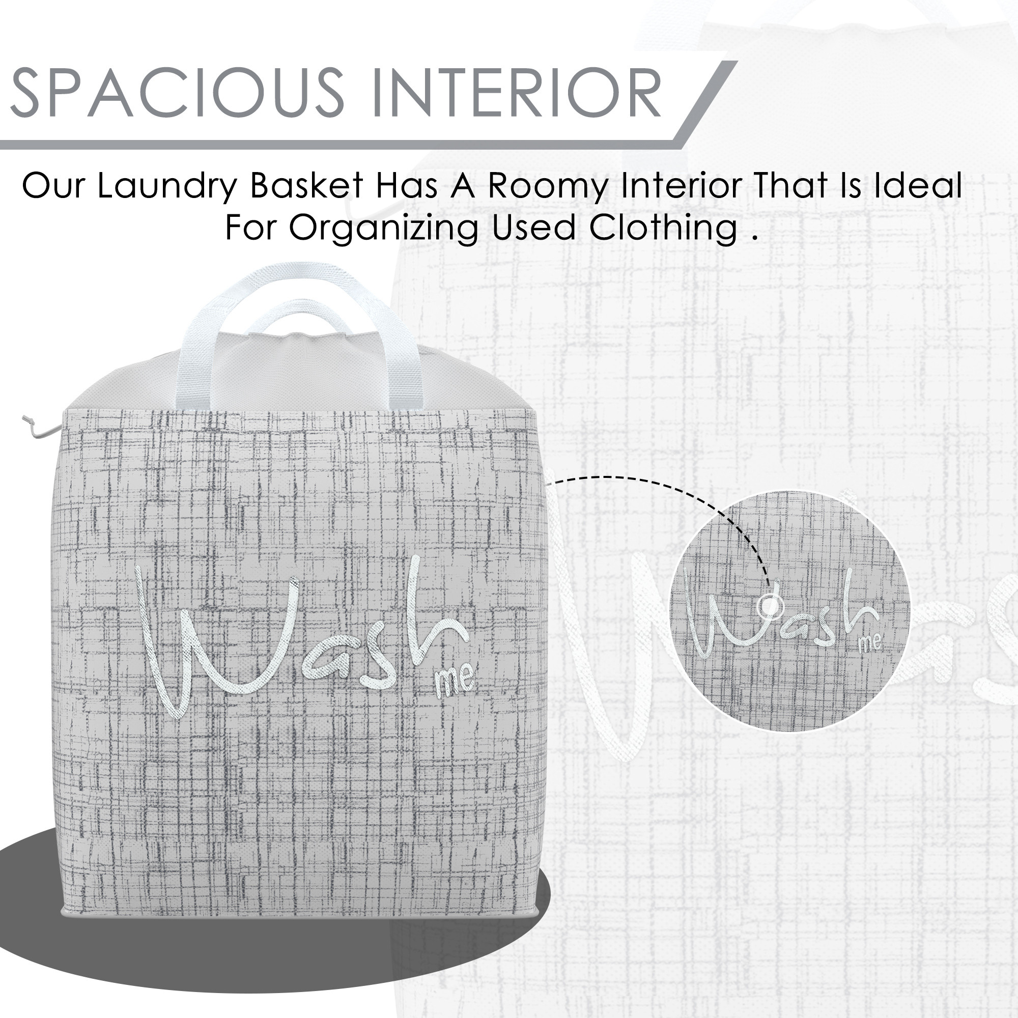 Kuber Industries Clothes Basket  106 LTR  Waterproof Toy Basket  Jute Print  Square Dori Laundry Bag  Cloth Storage Bin  Foldable Washing Box  Hamper with Handles  Grey