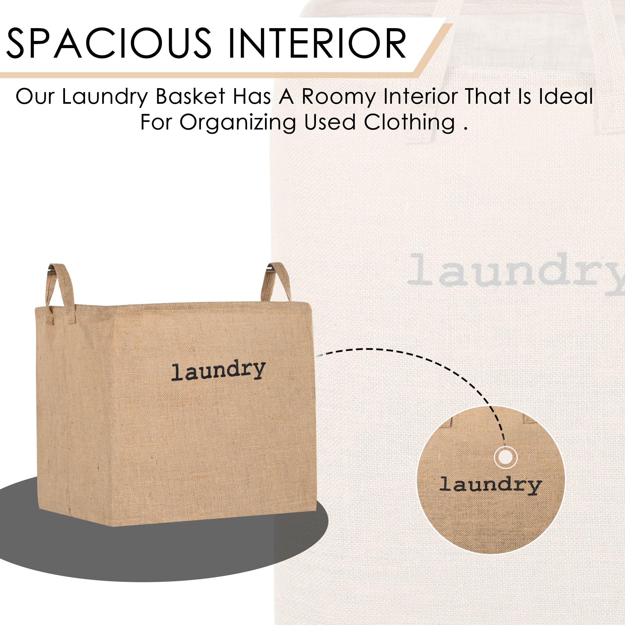 Kuber Industries Clothes Basket  55 LTR  Toy Basket  Washing Cloth Basket  Jute Fabric  Dirty Clothes Bag  Square Foldable Laundry Bag  Small  Storage Hamper with Handles  Brown