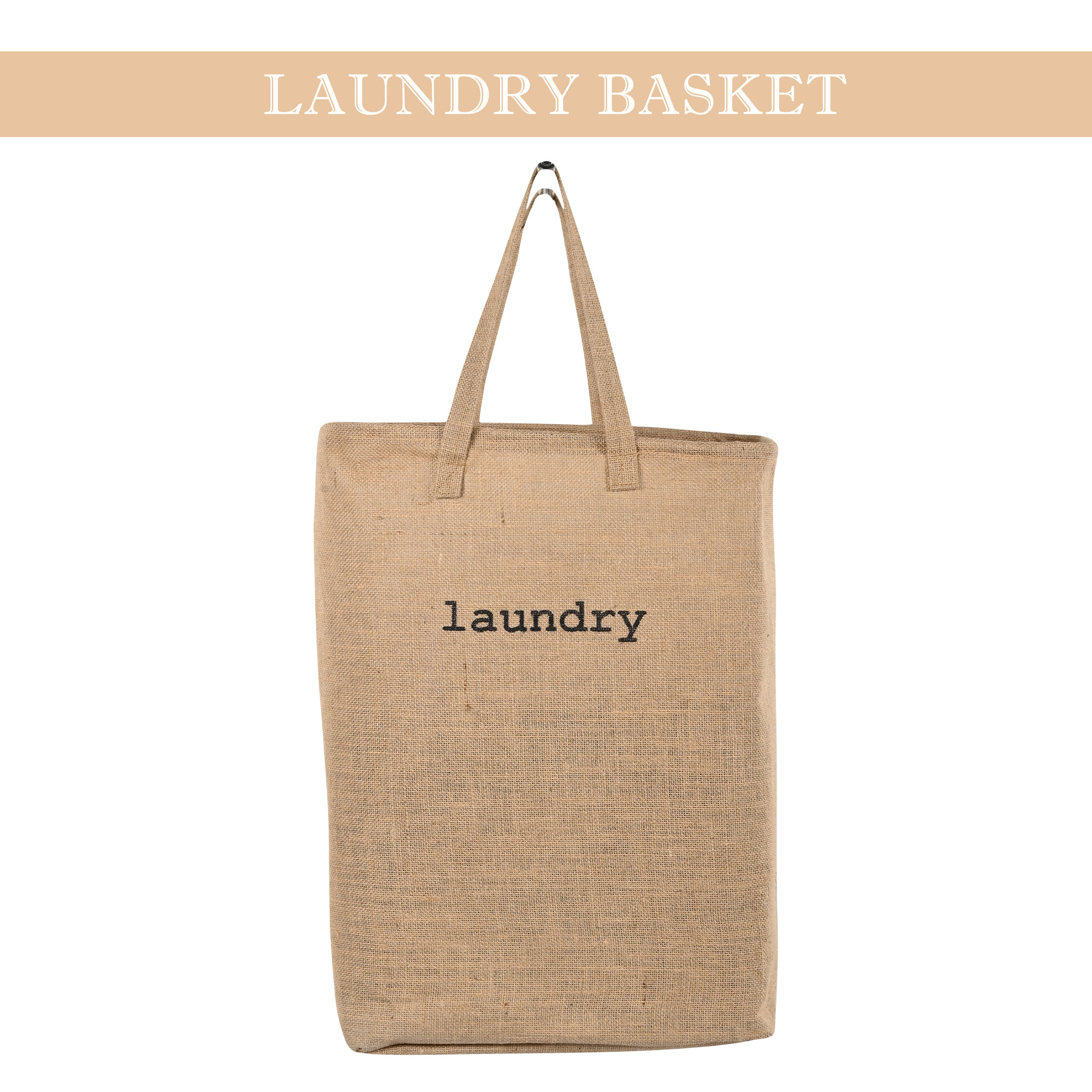 Kuber Industries Clothes Basket  75 LTR  Toy Basket Jute Fabric Dirty Clothes Bag  Washing Cloth Basket  Square Foldable Laundry Bag  Large  Storage Hamper with Handles  Brown