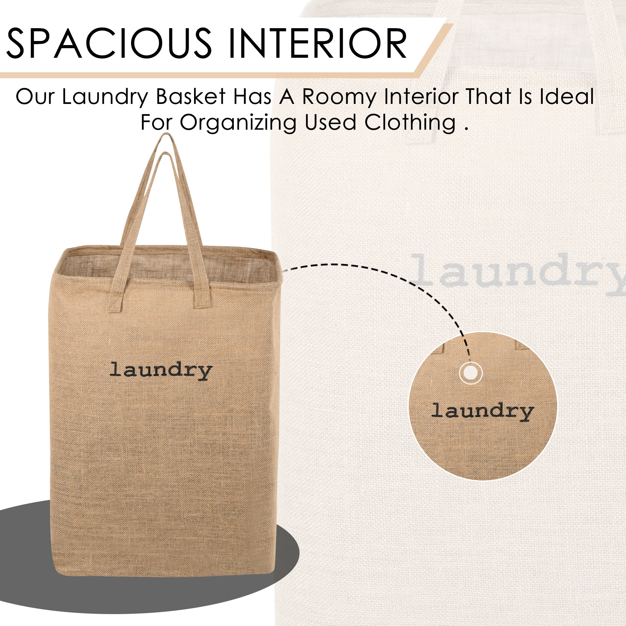 Kuber Industries Clothes Basket  75 LTR  Toy Basket Jute Fabric Dirty Clothes Bag  Washing Cloth Basket  Square Foldable Laundry Bag  Large  Storage Hamper with Handles  Brown