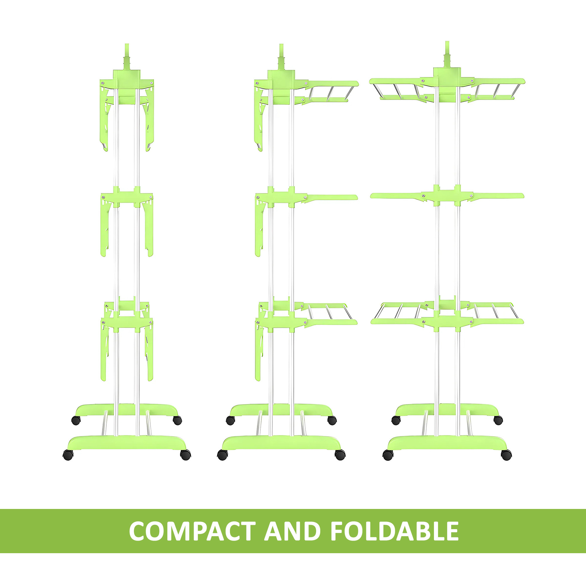 Kuber Industries Clothes Drying Stand with Wheels  Foldable Steel Clothes Stand for Drying  4-Layer Balcony Dry Racks  Laundry Rack for Room Corner  Parrot Green
