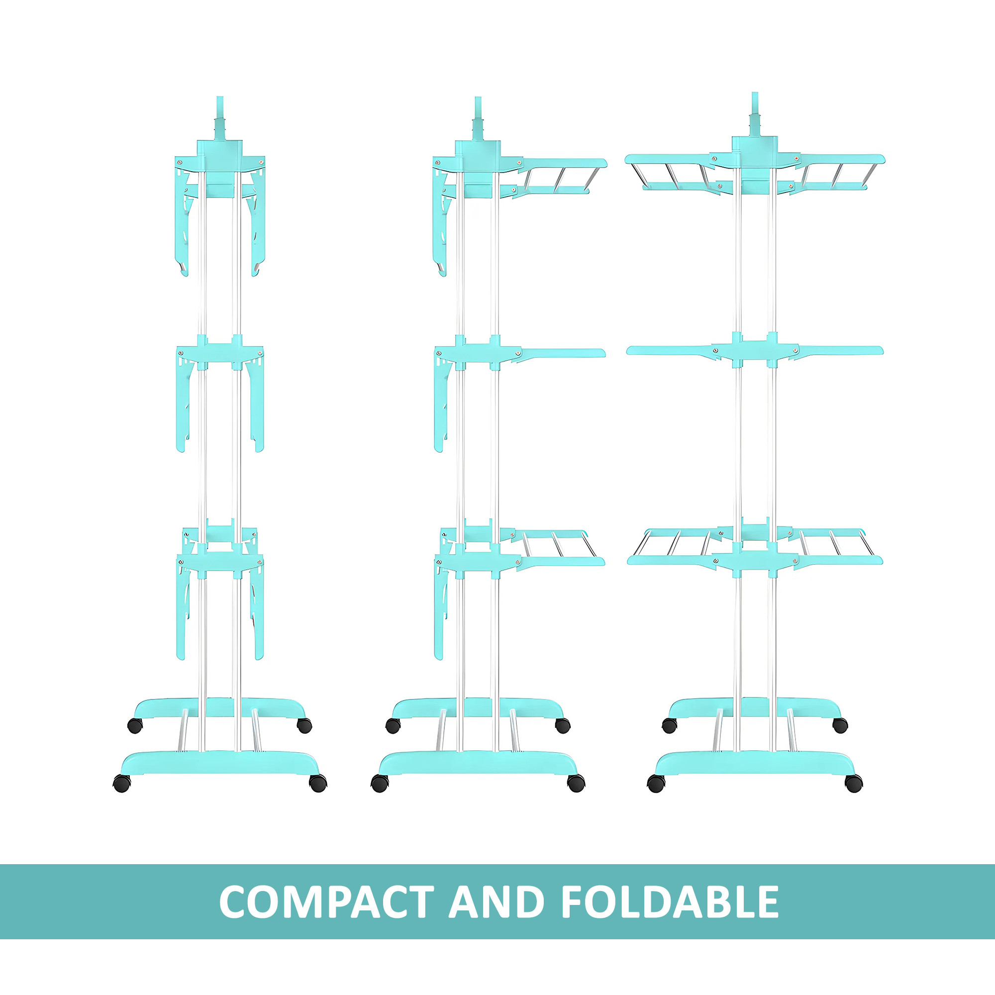 Kuber Industries Clothes Drying Stand with Wheels  Foldable Steel Clothes Stand for Drying  4-Layer Balcony Dry Racks  Laundry Rack for Room Corner  Sea Green