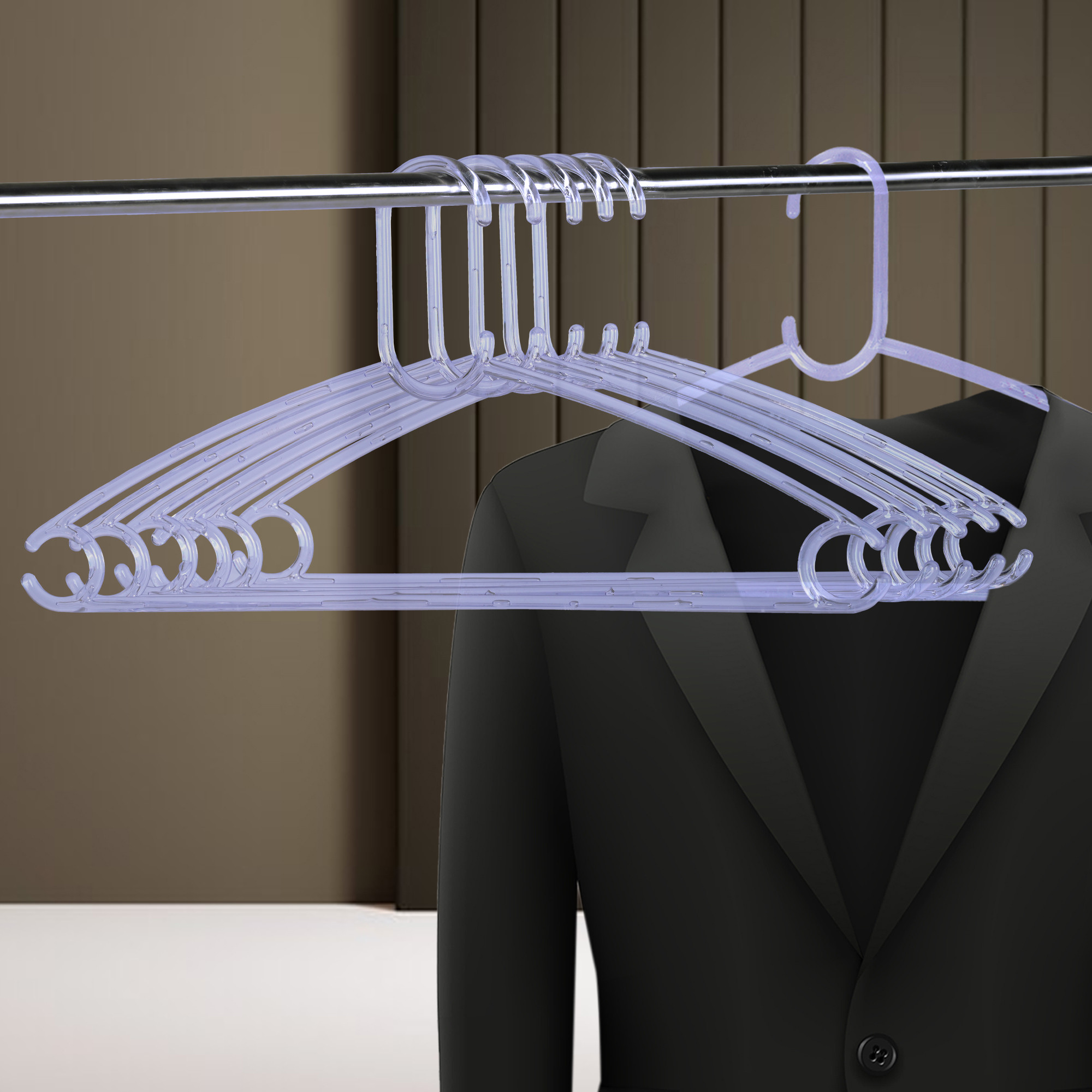 Kuber Industries Clothes Hanger | Clothes Hanger Set for Shirts-Jackets-Dress-Pant | Coat and Shirt Hangers | Hanger for Skirts-Shorts-Saree-Jeans | C Cut Crystal Hanger | Transparent