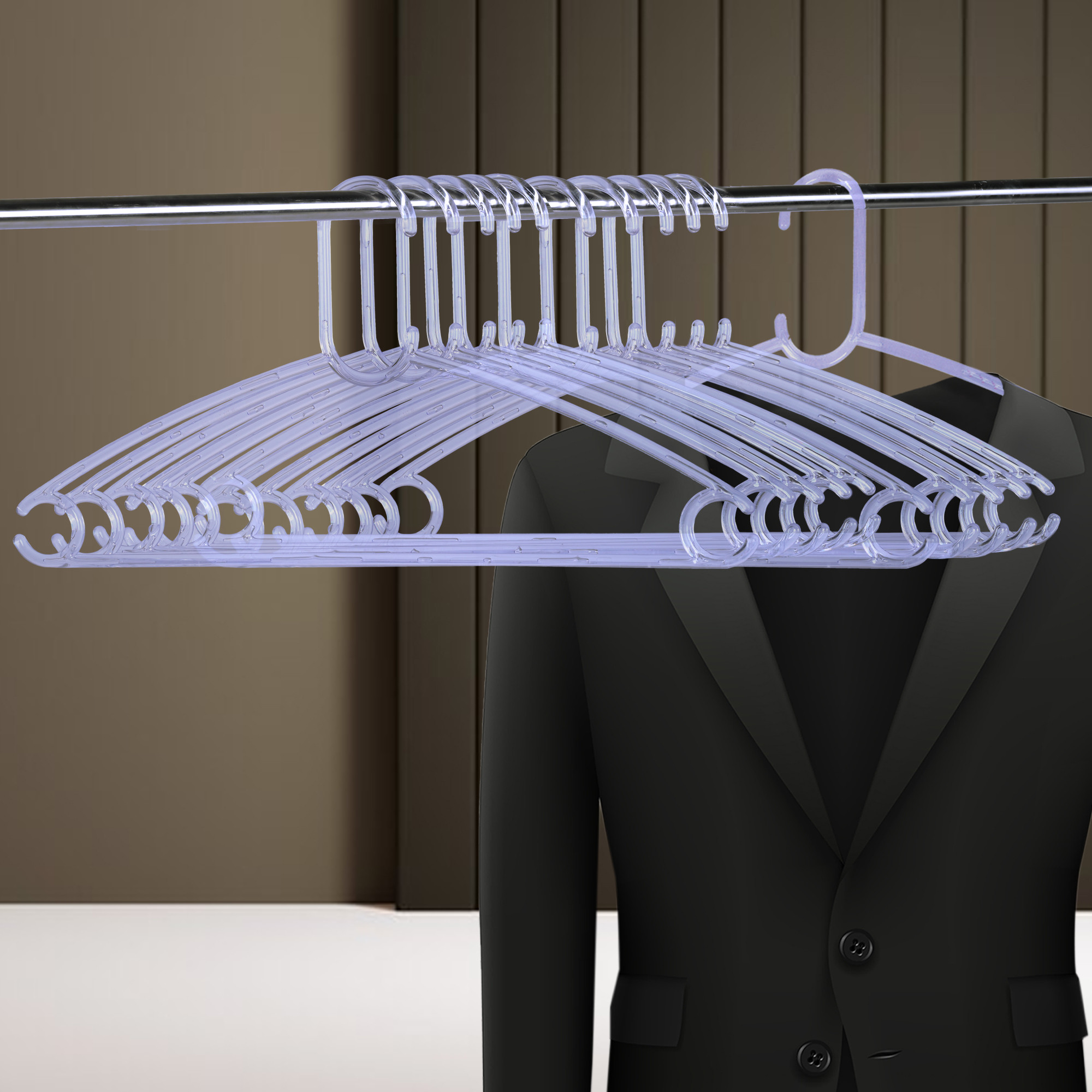Kuber Industries Clothes Hanger | Clothes Hanger Set for Shirts-Jackets-Dress-Pant | Coat and Shirt Hangers | Hanger for Skirts-Shorts-Saree-Jeans | C Cut Crystal Hanger | Transparent