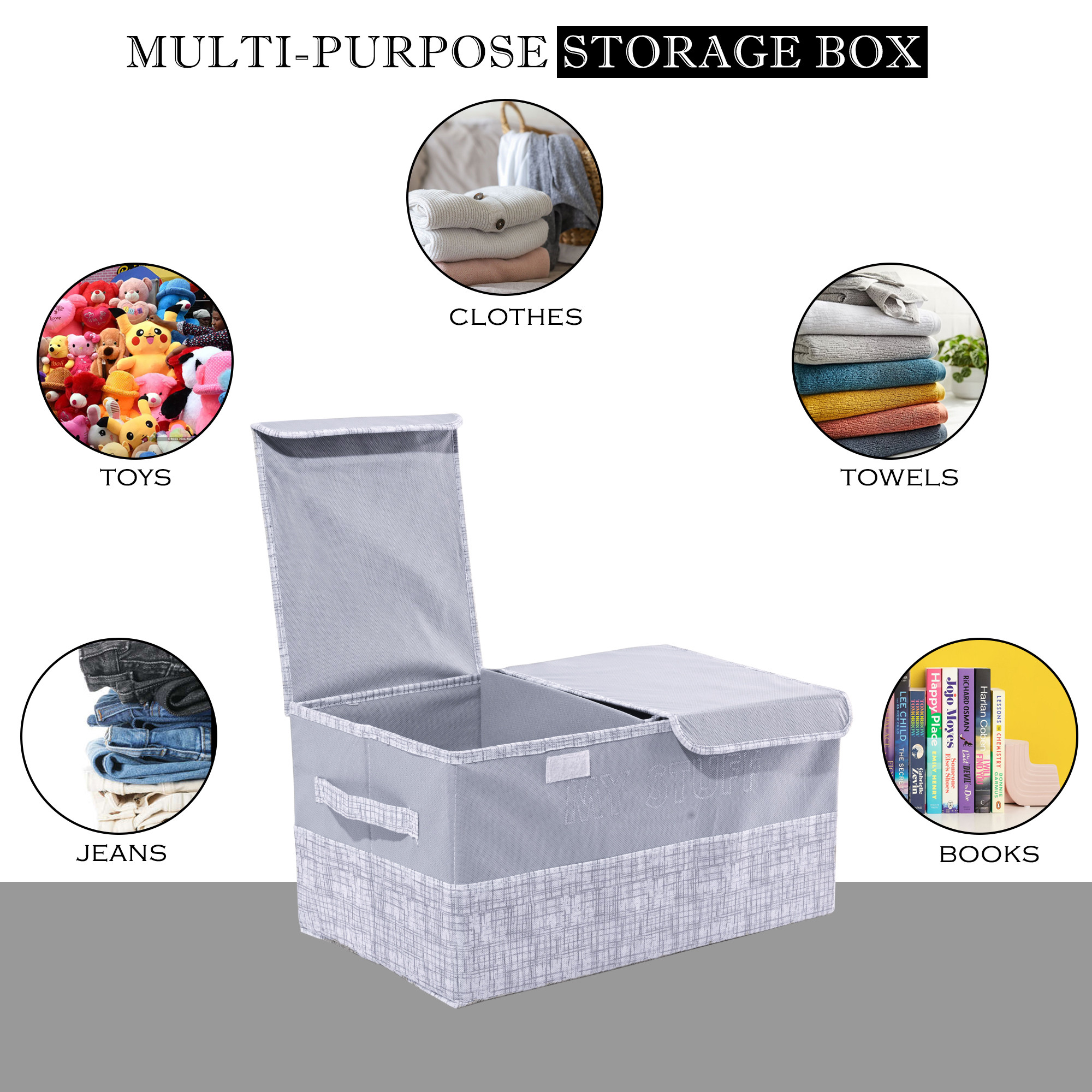 Kuber Industries Clothes Wardrobe Organizer  Large  Foldable Double Lid Drawer Organiser  Jute Print  2 Compartments  Cupboard Organiser  Non-Woven  Clothes Organizer  Grey