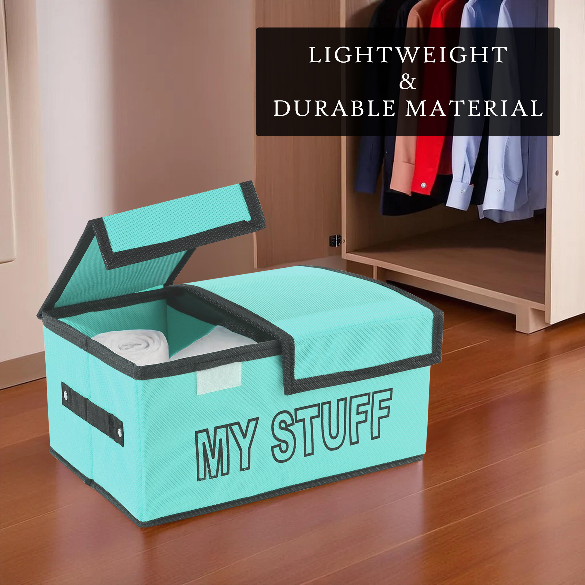 Kuber Industries Clothes Wardrobe Organizer Large Foldable Double Lid Drawer Organiser  2-Compartments  Non-Woven Cupboard Organiser  Clothes Organizer  My Stuff  Reliance Green