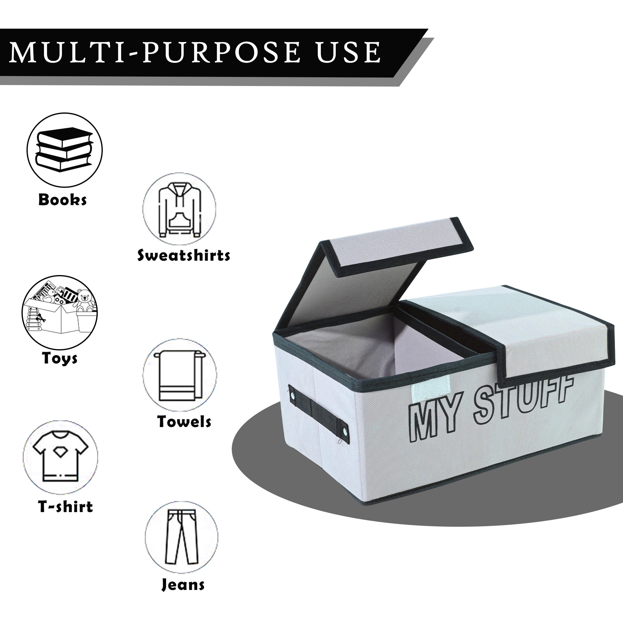 Kuber Industries Clothes Wardrobe Organizer Large Foldable Double Lid Drawer Organiser  2-Compartments  Non-Woven Cupboard Organiser  Clothes Organizer  My Stuff  Grey