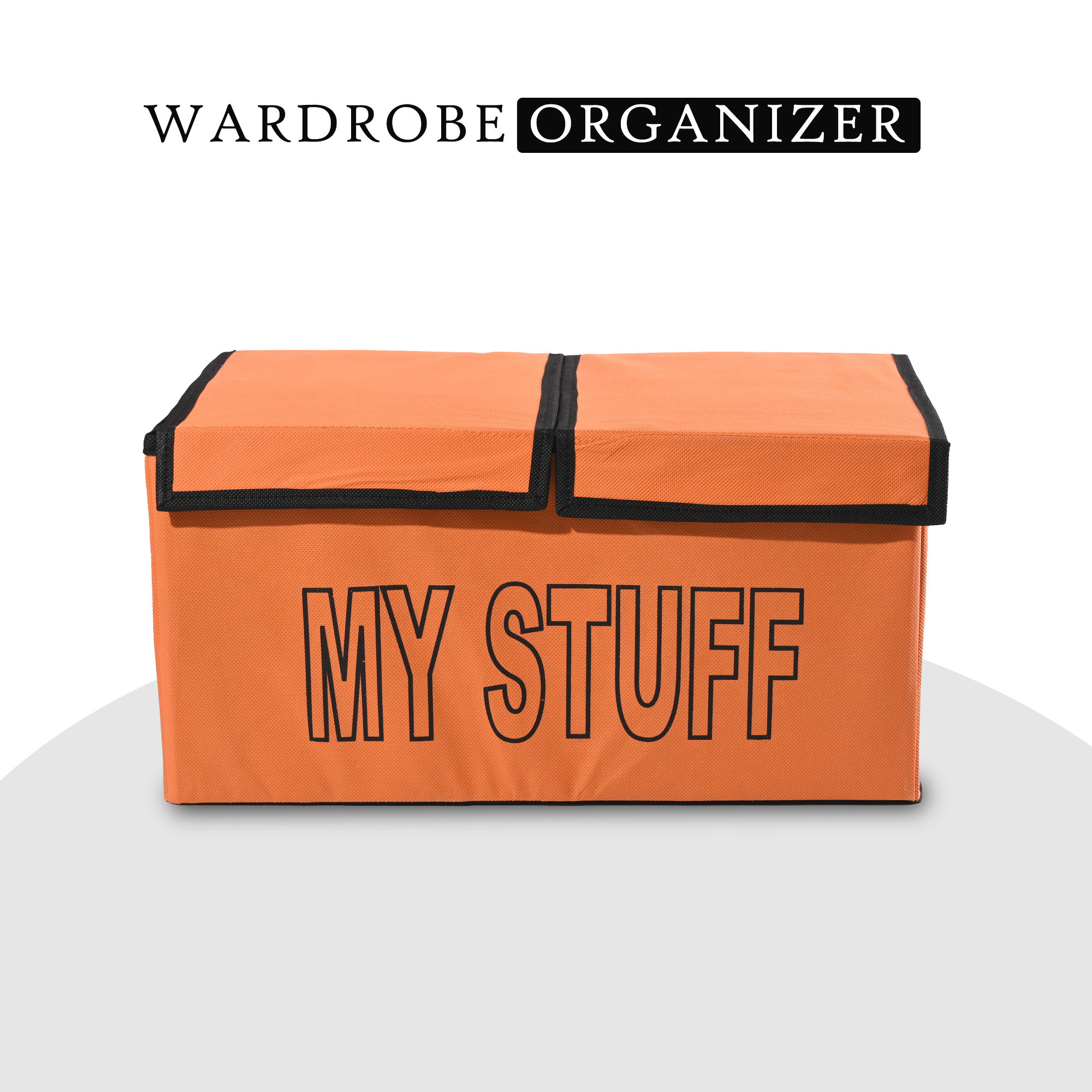 Kuber Industries Clothes Wardrobe Organizer Large Foldable Double Lid Drawer Organiser  2-Compartments  Non-Woven Cupboard Organiser  Clothes Organizer  My Stuff  Orange