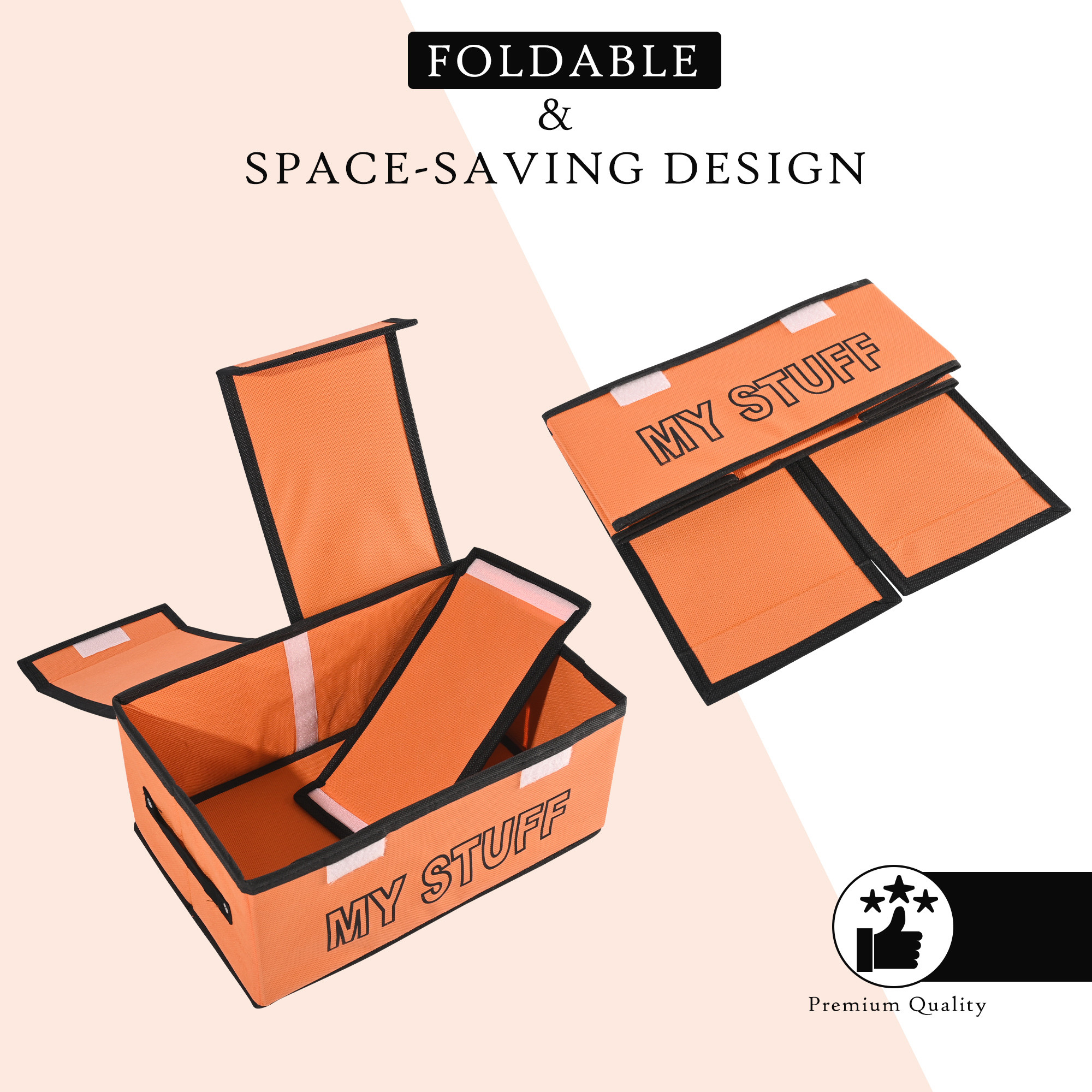 Kuber Industries Clothes Wardrobe Organizer Large Foldable Double Lid Drawer Organiser  2-Compartments  Non-Woven Cupboard Organiser  Clothes Organizer  My Stuff  Orange