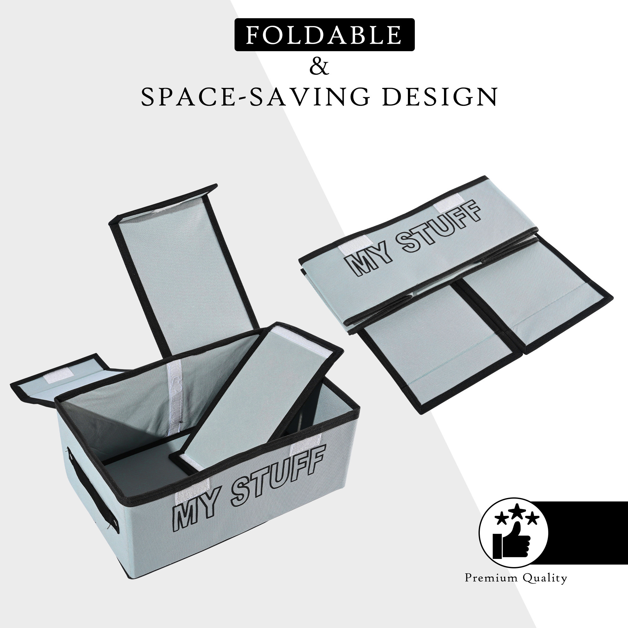 Kuber Industries Clothes Wardrobe Organizer Large Foldable Double Lid Drawer Organiser  2-Compartments  Non-Woven Cupboard Organiser  Clothes Organizer  My Stuff  Grey