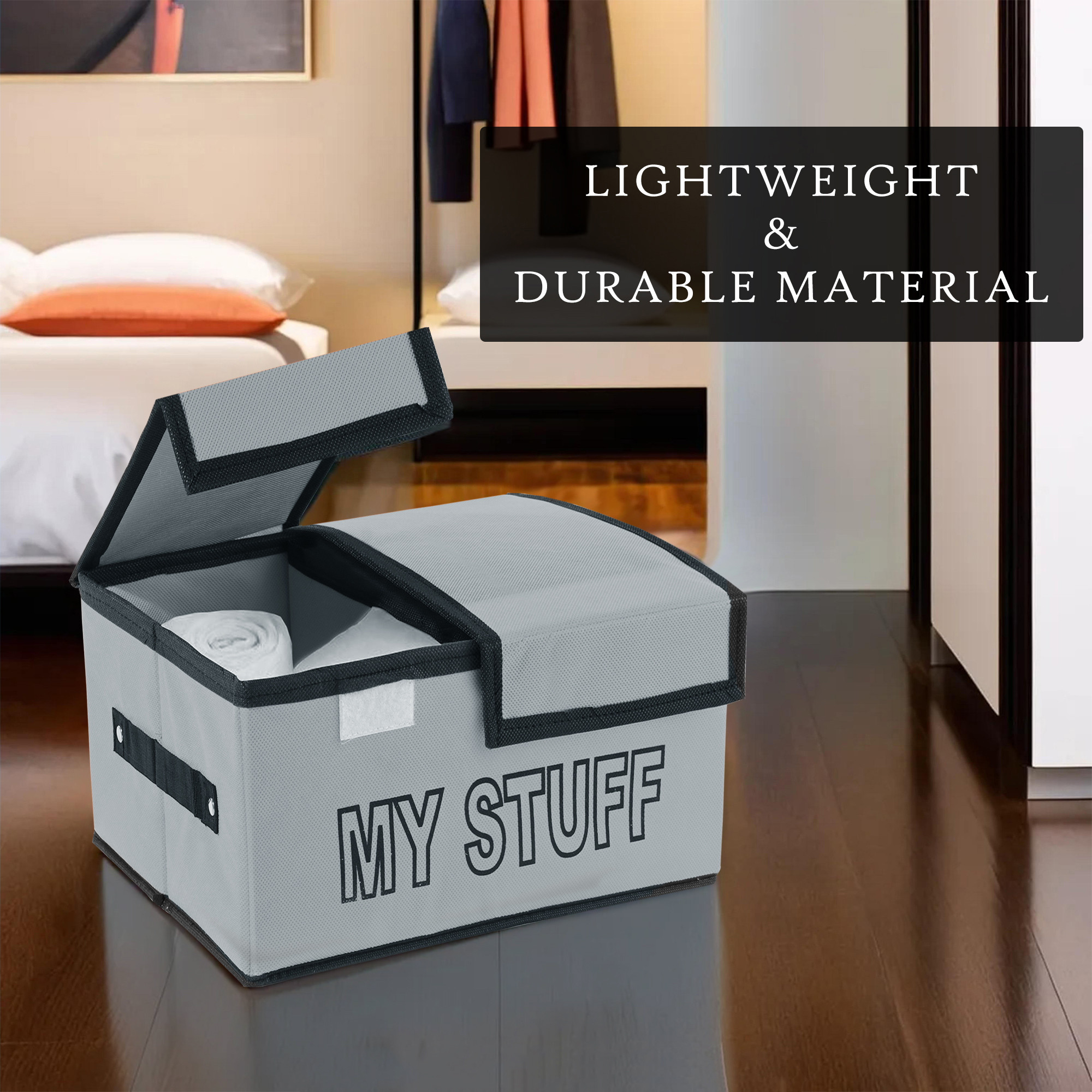 Kuber Industries Clothes Wardrobe Organizer Small Foldable Double Lid Drawer Organiser  2-Compartments  Non-Woven Cupboard Organiser  Clothes Organizer  My Stuff  Grey