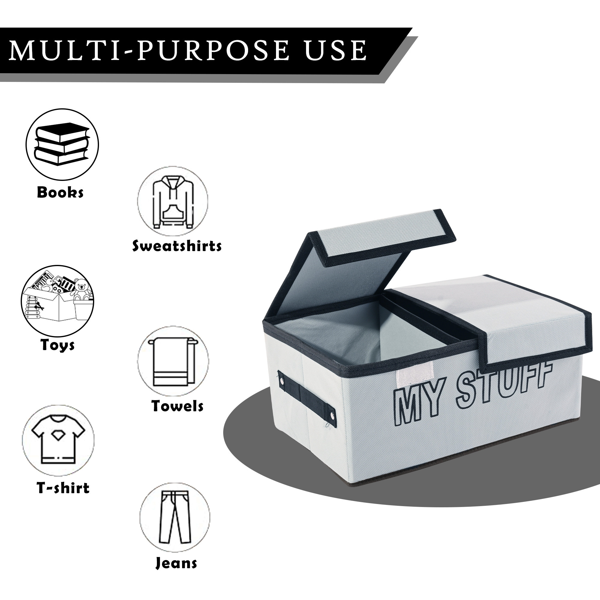 Kuber Industries Clothes Wardrobe Organizer Small Foldable Double Lid Drawer Organiser  2-Compartments  Non-Woven Cupboard Organiser  Clothes Organizer  My Stuff  Grey