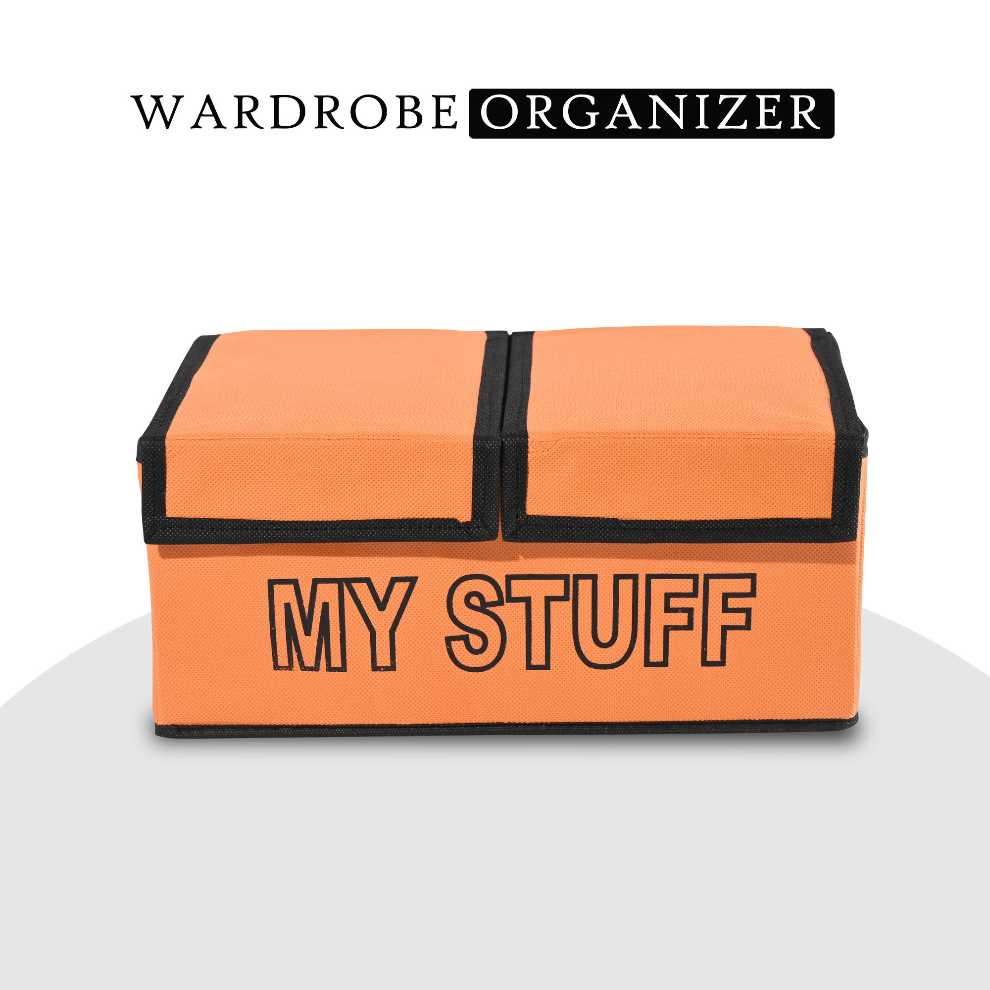 Kuber Industries Clothes Wardrobe Organizer Small Foldable Double Lid Drawer Organiser  2-Compartments  Non-Woven Cupboard Organiser  Clothes Organizer  My Stuff  Orange