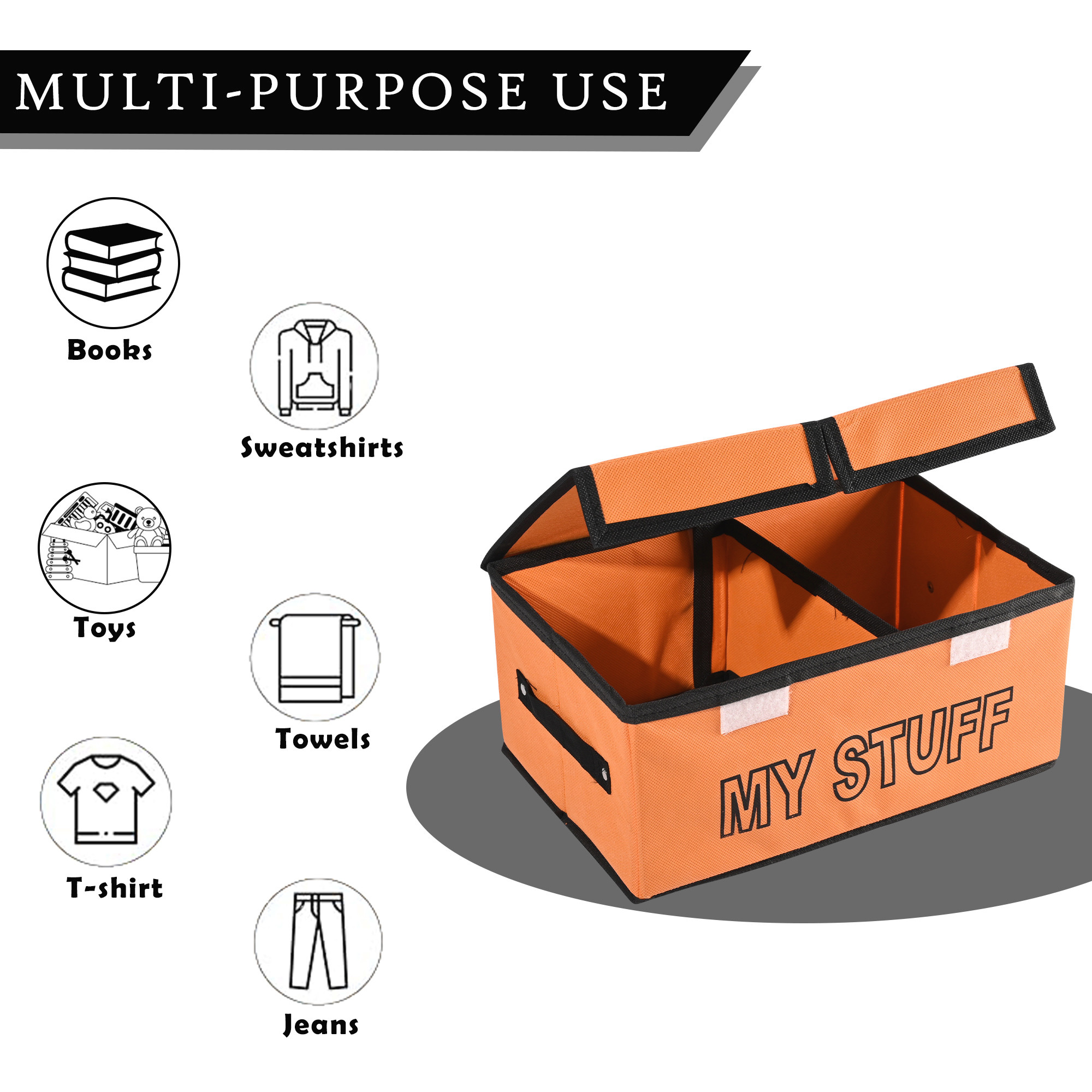 Kuber Industries Clothes Wardrobe Organizer Small Foldable Double Lid Drawer Organiser  2-Compartments  Non-Woven Cupboard Organiser  Clothes Organizer  My Stuff  Orange
