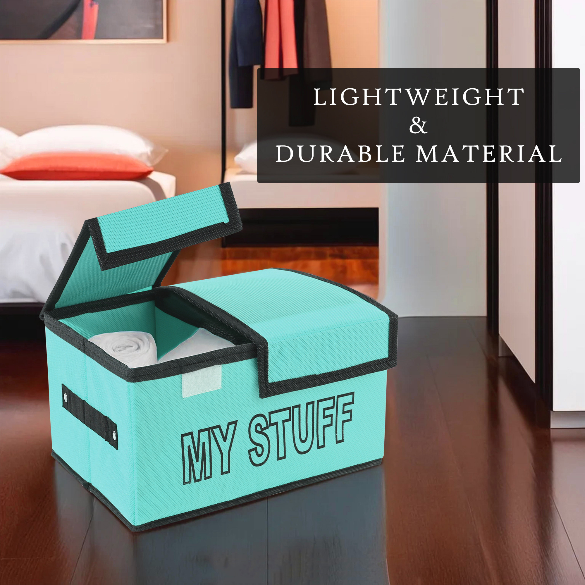 Kuber Industries Clothes Wardrobe Organizer Small Foldable Double Lid Drawer Organiser  Non-Woven Cupboard Organiser  2-Compartments Clothes Organizer  My Stuff  Reliance Green