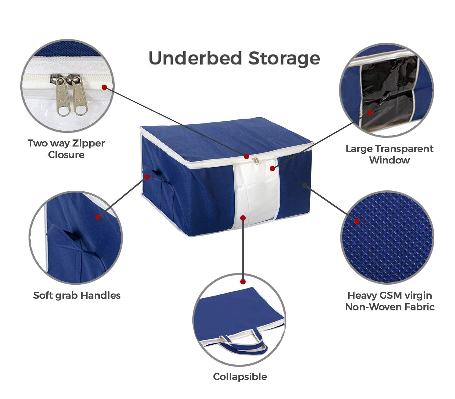 Kuber Industries Clothing Storage Bags, Under Bed Foldable Organizer, Store Blankets, Clothes With Tranasparent Window-(Navy Blue)-HS_38_KUBMART21707