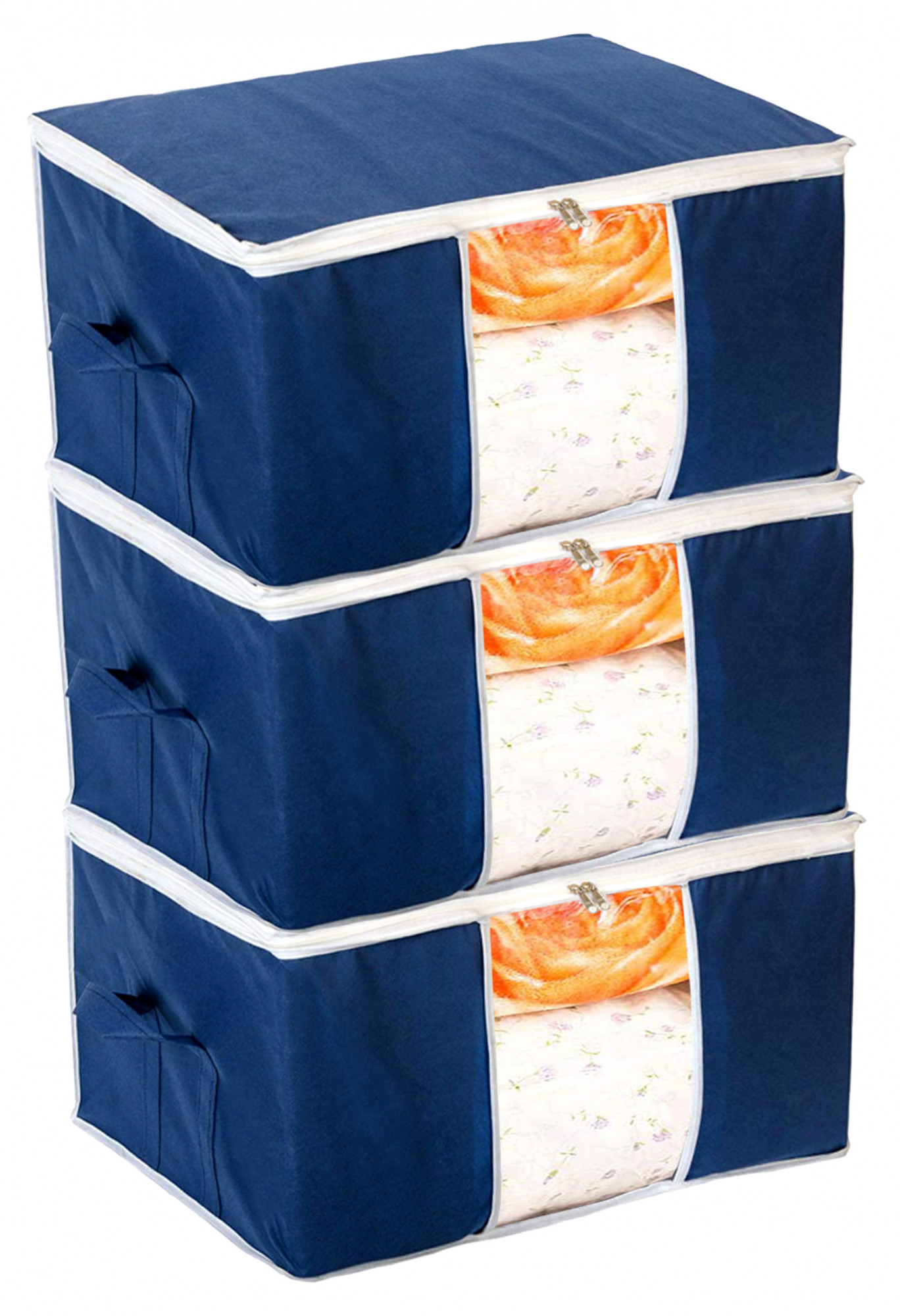 Kuber Industries Clothing Storage Bags, Under Bed Foldable Organizer, Store Blankets, Clothes With Tranasparent Window-(Navy Blue)-HS_38_KUBMART21707