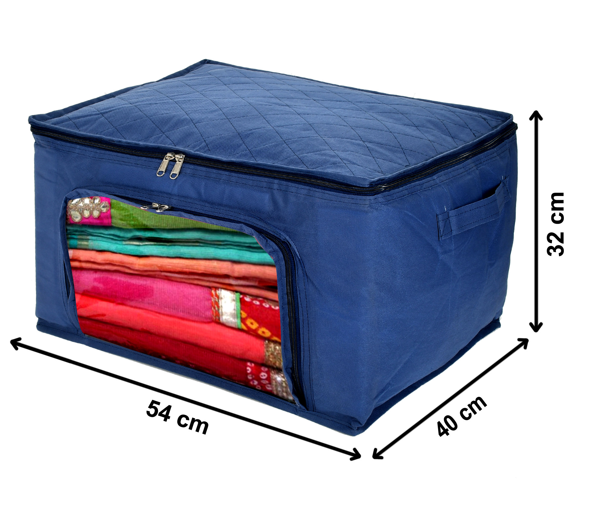 Kuber Industries Clothing Storage Bags, Under Bed Foldable Organizer, Store Blankets, Clothes With Zipper Tranasparent Window, 66 Litre (Navy Blue)-HS_38_KUBMART21293