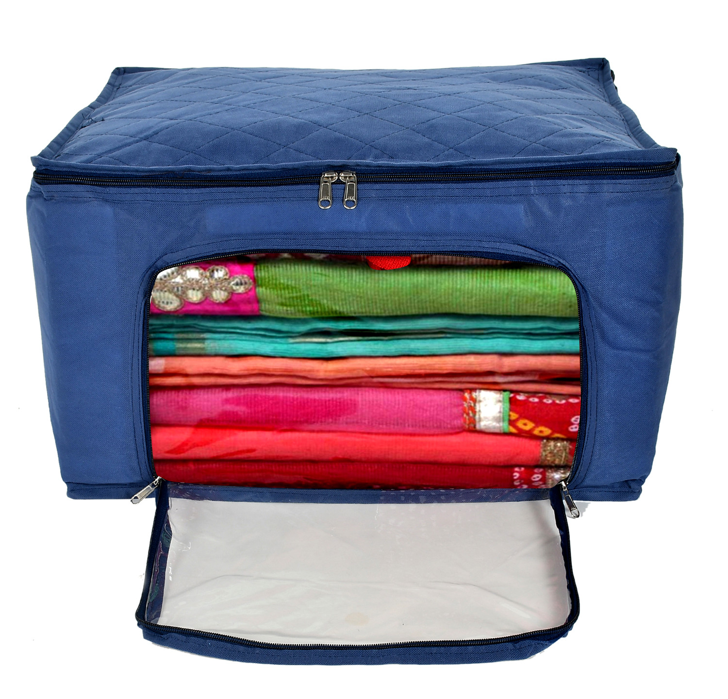 Kuber Industries Clothing Storage Bags, Under Bed Foldable Organizer, Store Blankets, Clothes With Zipper Tranasparent Window, 66 Litre (Navy Blue)-HS_38_KUBMART21293