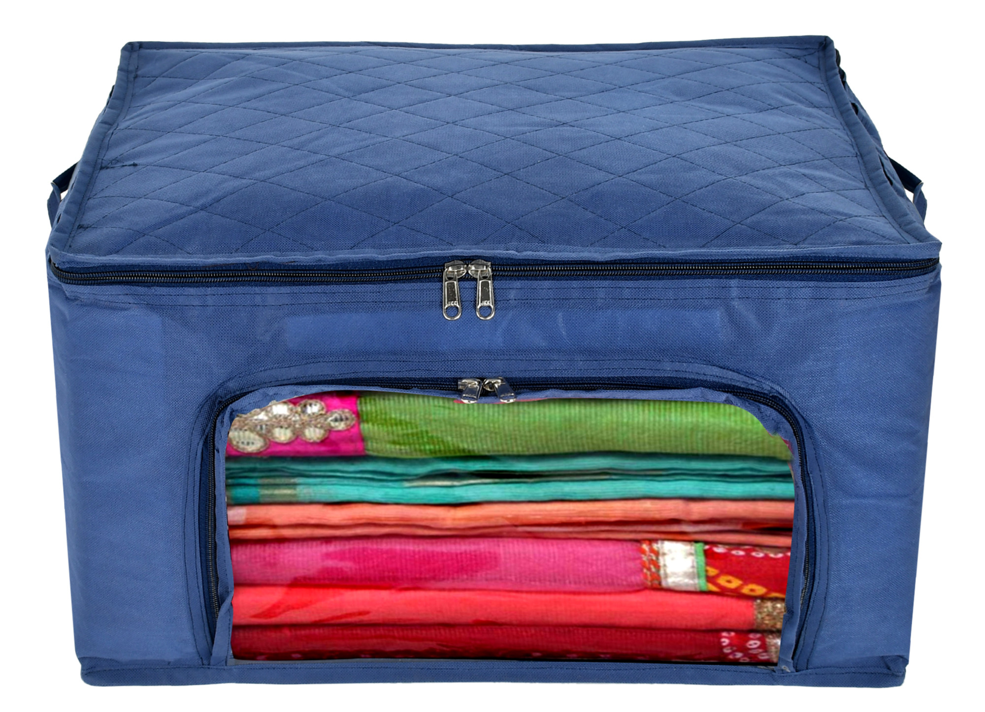 Kuber Industries Clothing Storage Bags, Under Bed Foldable Organizer, Store Blankets, Clothes With Zipper Tranasparent Window, 66 Litre (Navy Blue)-HS_38_KUBMART21293