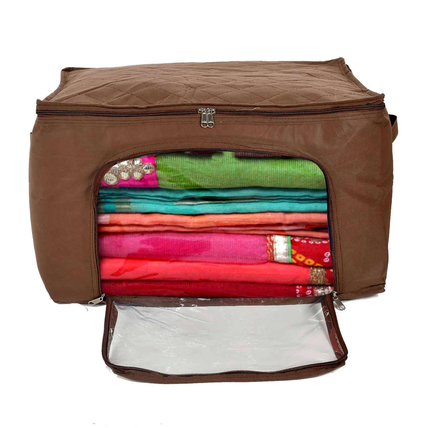 Kuber Industries Clothing Storage Bags, Under Bed Foldable Organizer, Store Blankets, Clothes With Zipper Tranasparent Window, 66 Litre (Brown)-HS_38_KUBMART21297