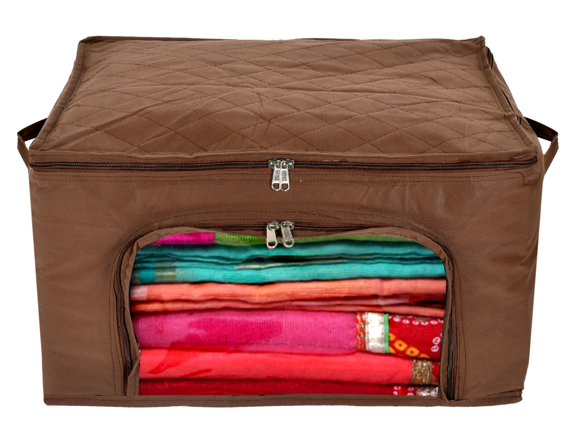 Kuber Industries Clothing Storage Bags, Under Bed Foldable Organizer, Store Blankets, Clothes With Zipper Tranasparent Window, 66 Litre (Brown)-HS_38_KUBMART21297