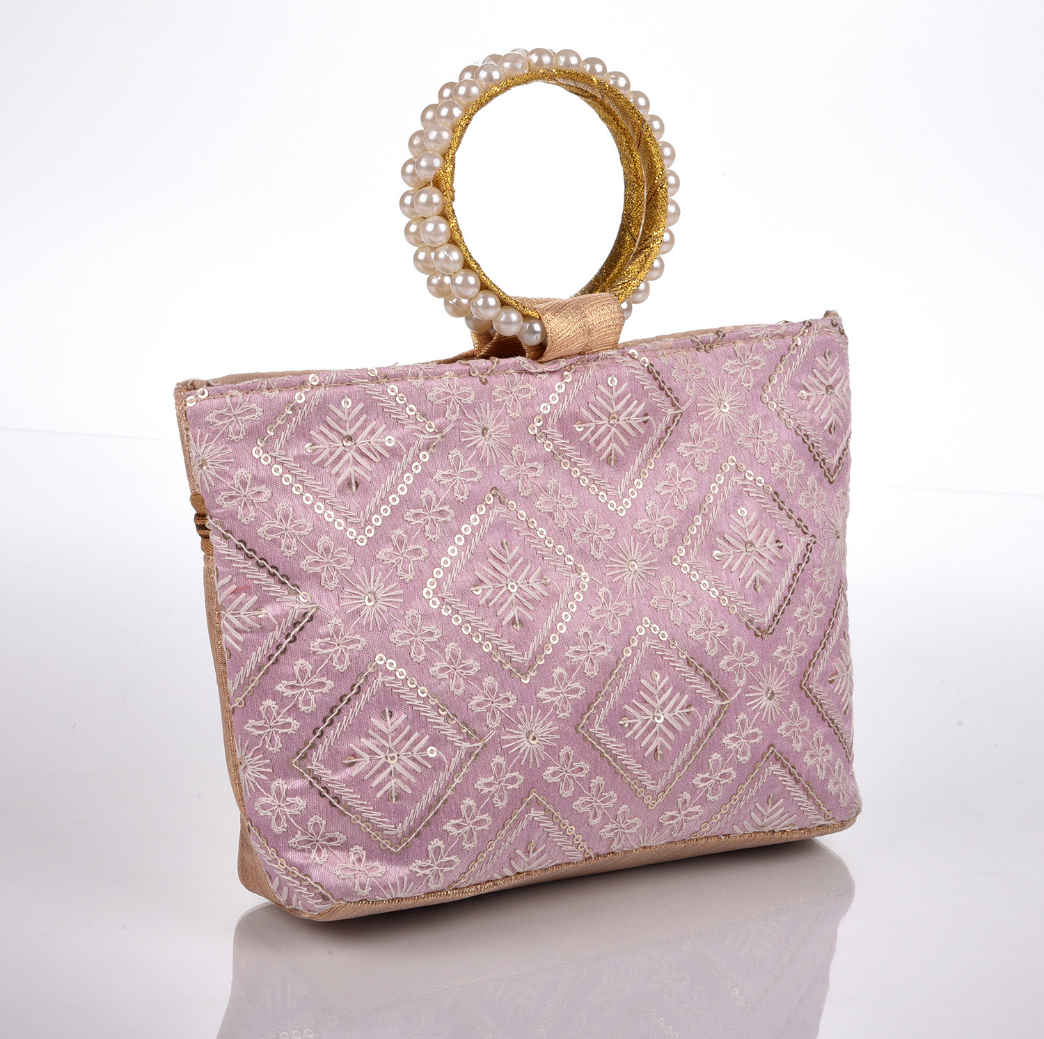 Kuber Industries Clutch Bag|Zig Zag Chicken Silk Embroidery Hand Purse|Wedding Clutch Purse With Moti Churi Handle (Purple)