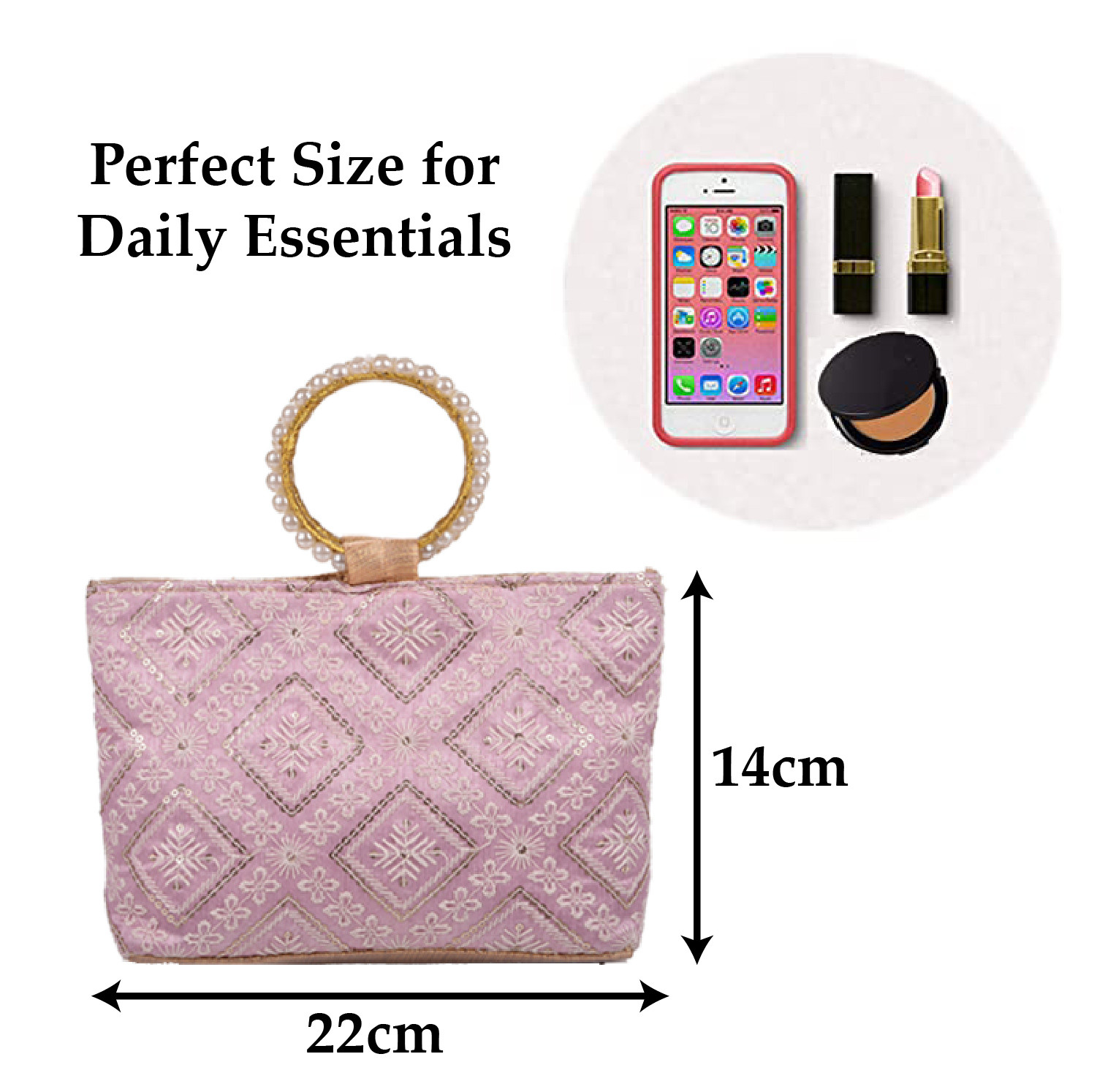 Kuber Industries Clutch Bag|Zig Zag Chicken Silk Embroidery Hand Purse|Wedding Clutch Purse With Moti Churi Handle (Purple)