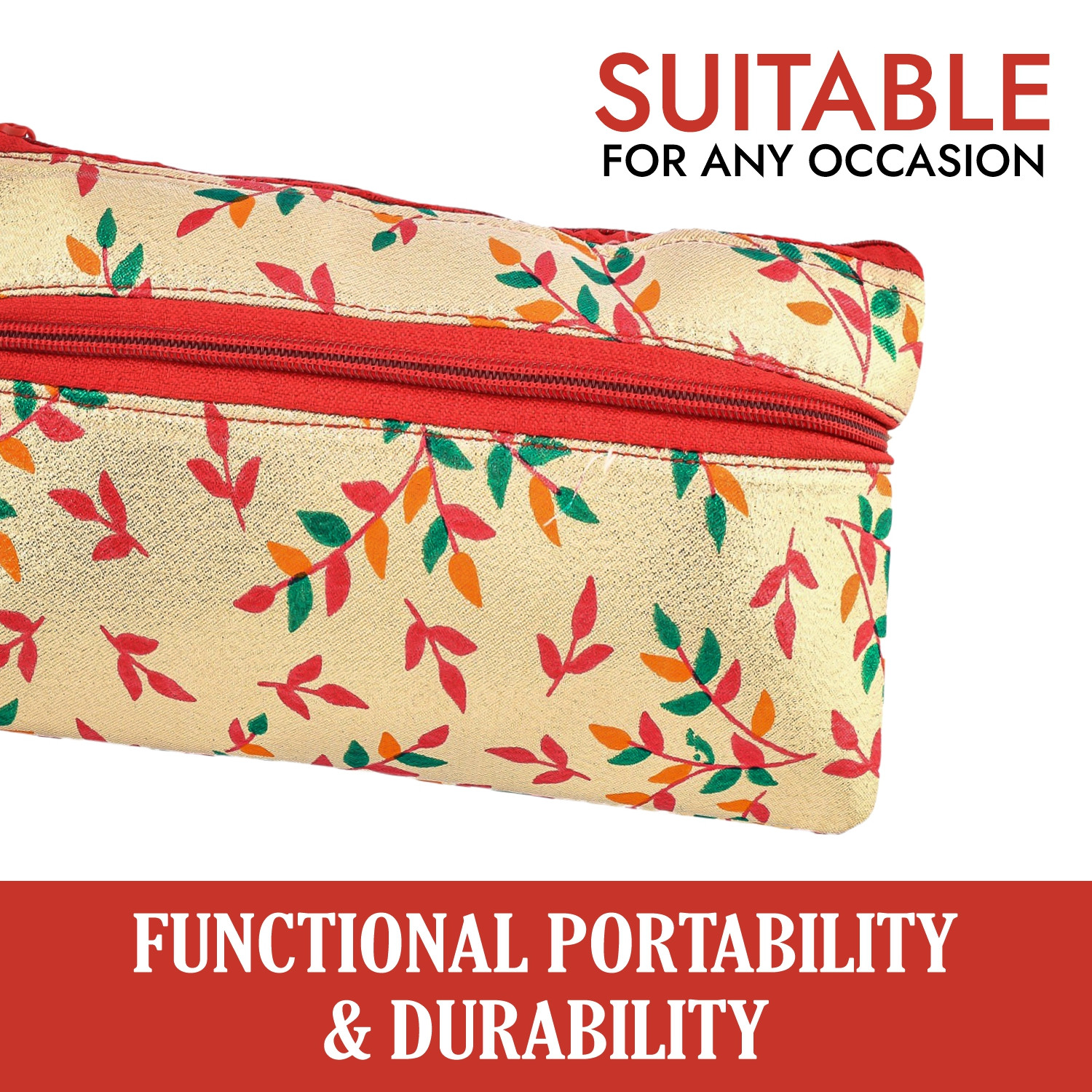 Kuber Industries Clutch Purse  Traditional Hand Purse  Silk Shagun Hand Bag  Gifts Hand Purse  Hand Wallet Clutch  Ladies Hand Purse  Shining Leaf Chain Purse  Pack of 2  Golden