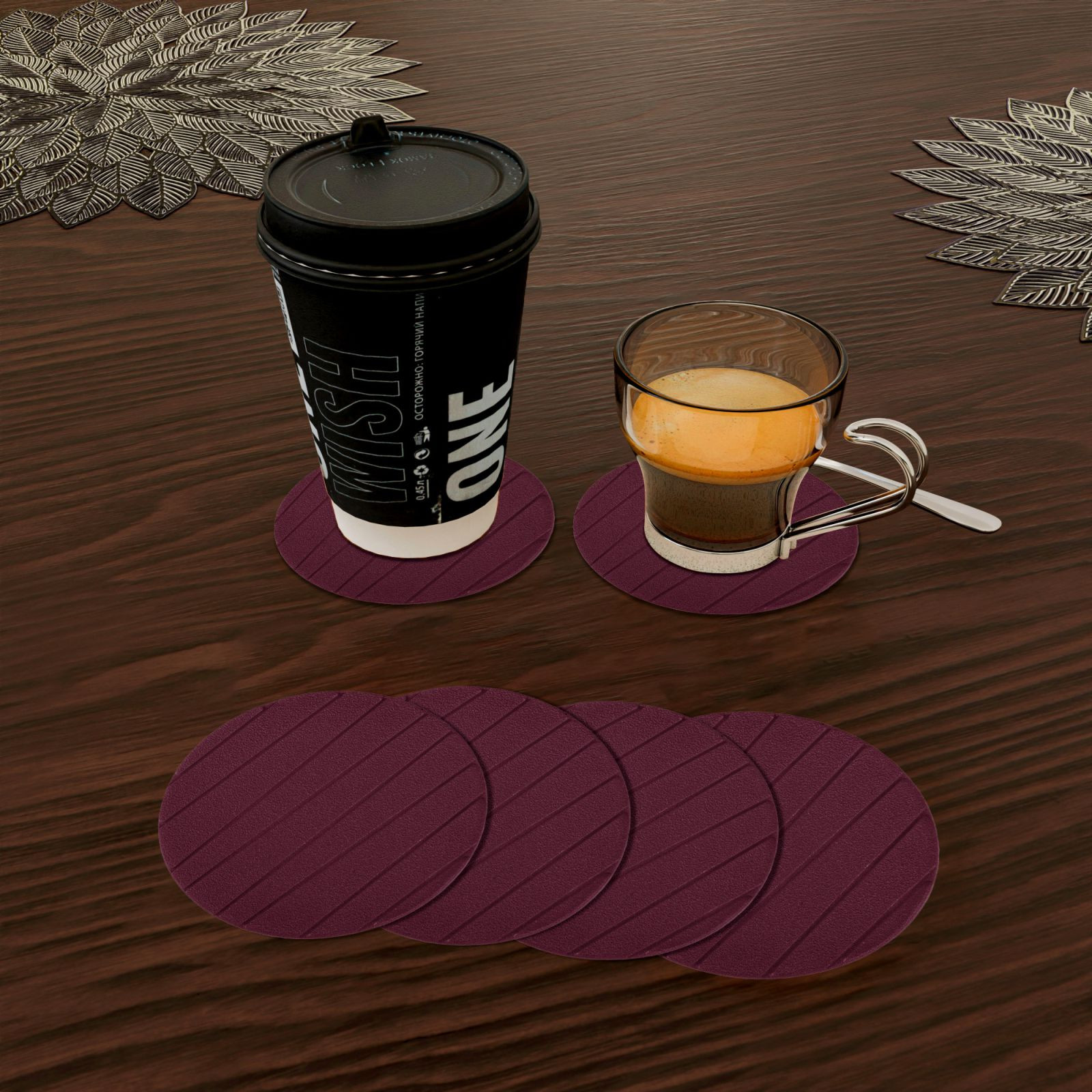 Kuber Industries Coaster  Tea Coasters for office Table  Foam Tea Coasters for Kitchen  Coasters for Dining Table  Office Desk Coasters  Round Lining-Design Coaster  6 Piece Set  Purple