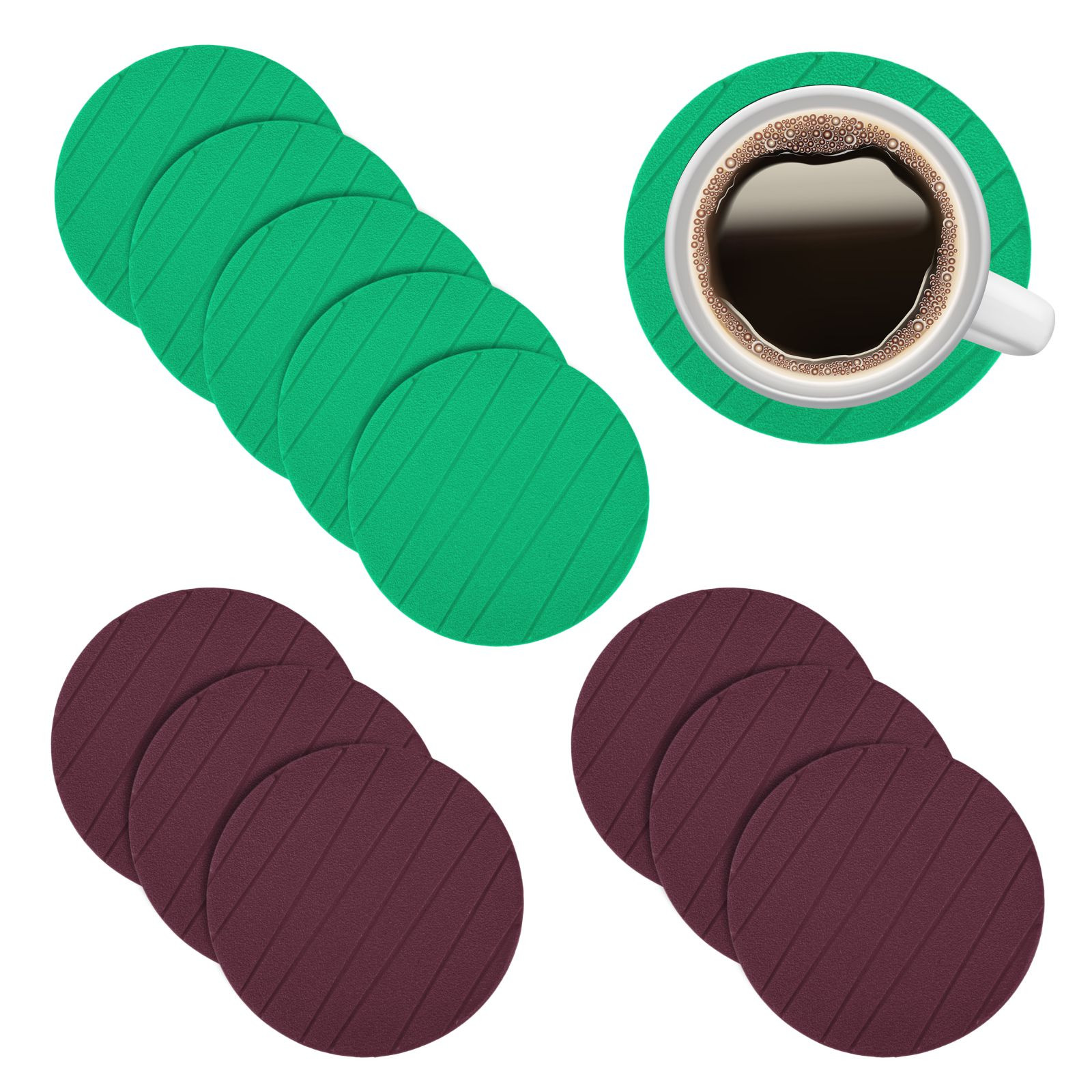 Kuber Industries Coaster | Tea Coasters for office Table | Foam Tea Coasters for Kitchen | Coasters for Dining Table | Office Desk Coasters | Round Lining-Design Coaster | 12 Piece Set | Multicolor