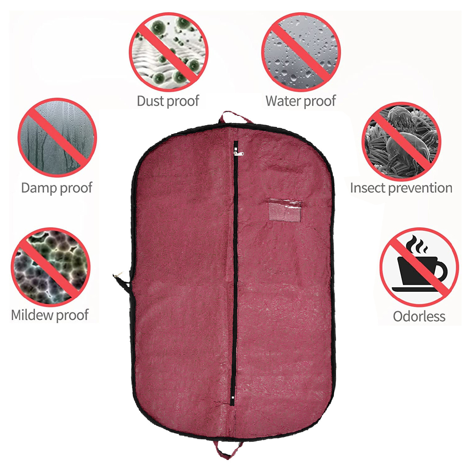 Kuber Industries Coat Cover | Foldable Coat Cover | Embossed Blazar Cover | Non-Woven Wardrobe Organizer | Transparent Window Coat Cover | Maroon