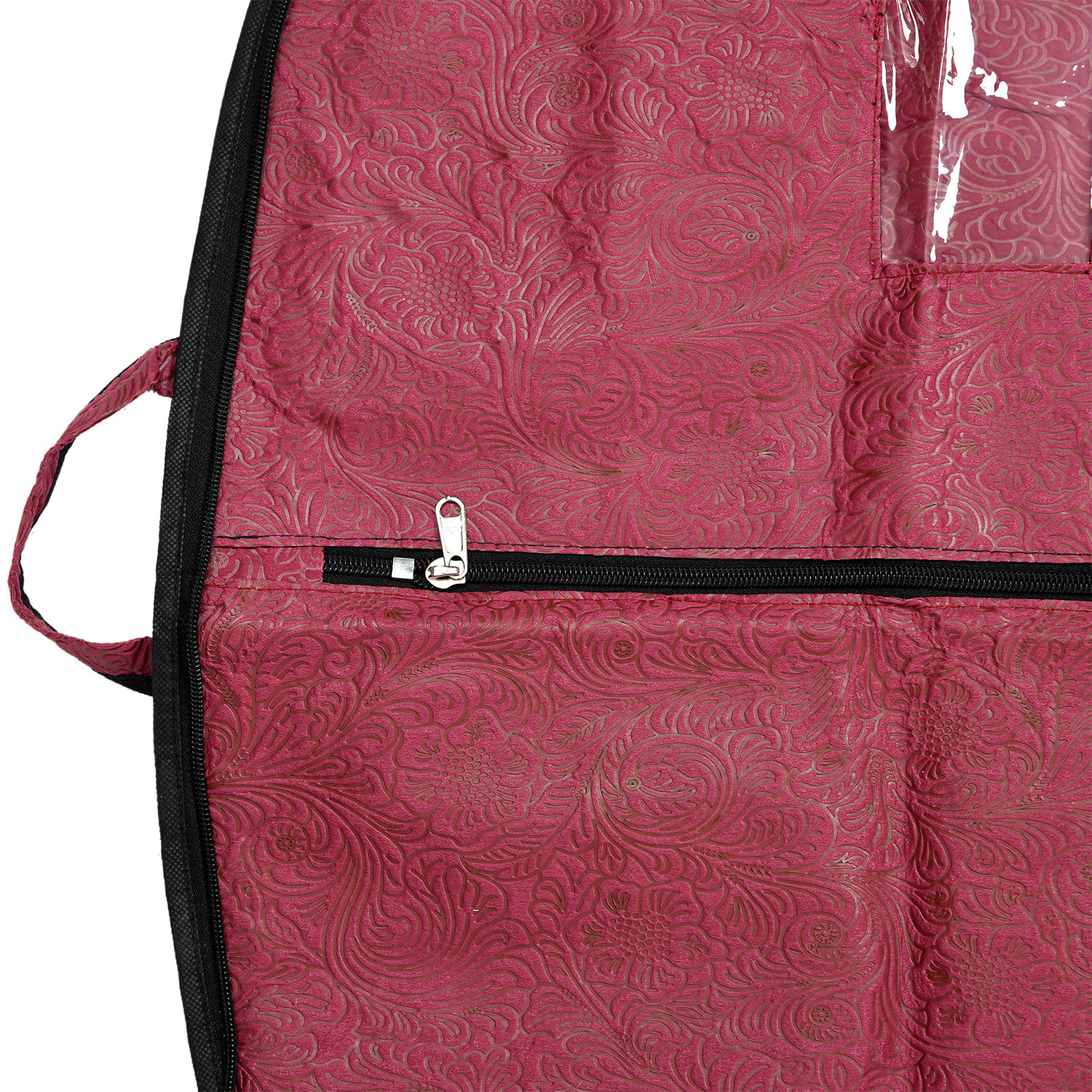 Kuber Industries Coat Cover | Foldable Coat Cover | Embossed Blazar Cover | Non-Woven Wardrobe Organizer | Transparent Window Coat Cover | Maroon