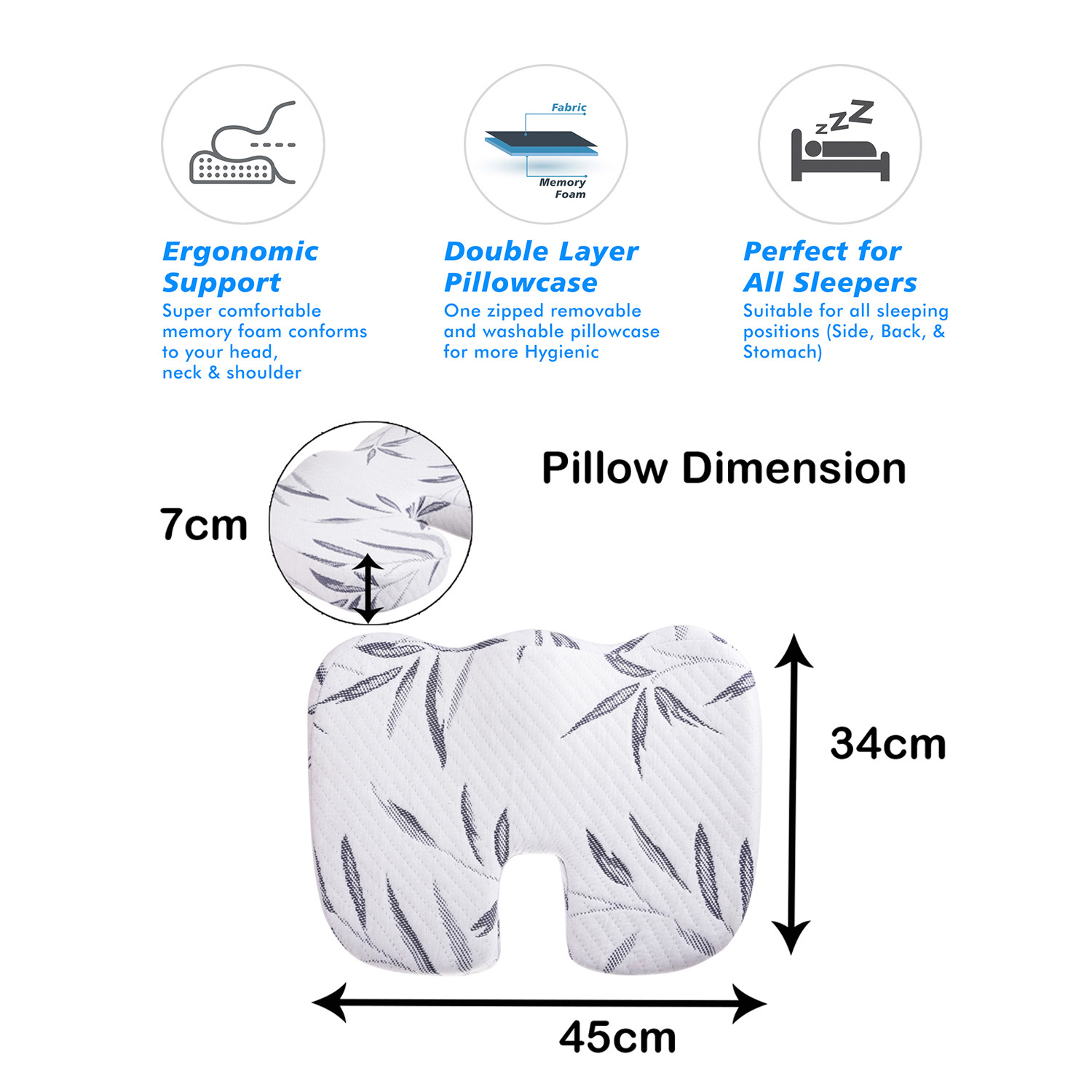 Kuber Industries Coccyx Cushion | Memory Foam Support Pillow | Seat Cushion for Tailbon| Pillow For Tailbon with Washable Cover | Coccyx Cushion With Logo | Seat For Relieve Pain|White