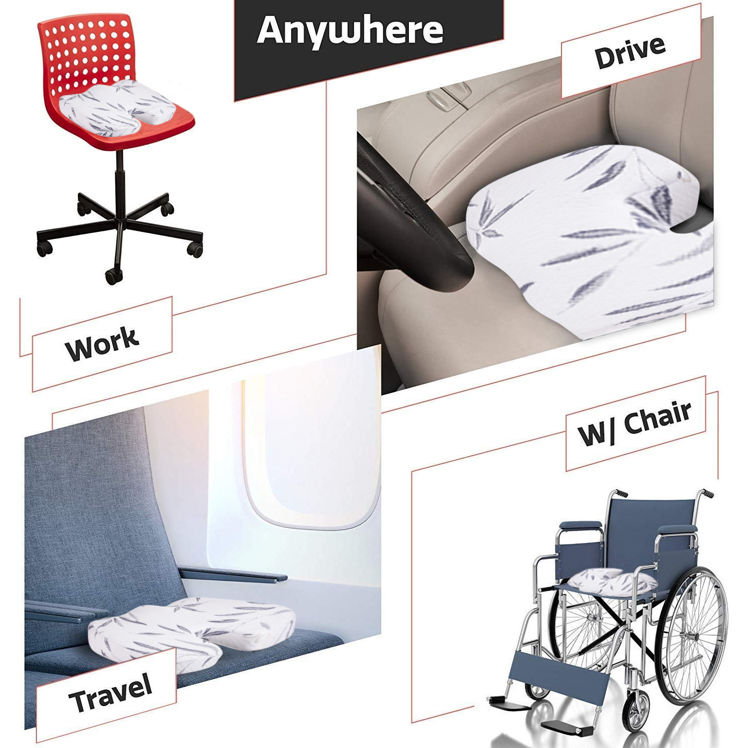 Kuber Industries Coccyx Cushion | Memory Foam Support Pillow | Seat Cushion for Tailbon| Pillow For Tailbon with Washable Cover | Coccyx Cushion With Logo | Seat For Relieve Pain|White