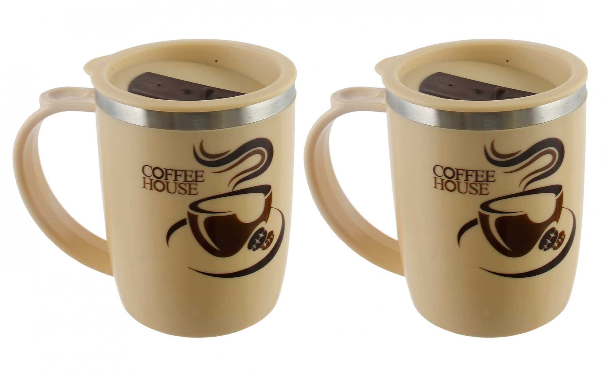 Kuber Industries Coffee House Unicorn  Tea Coffee Time Unbreakable hot Insulated Double Wall Stainless Steel Travel Mug With Sipper Lid (Set Of 2,Cream)