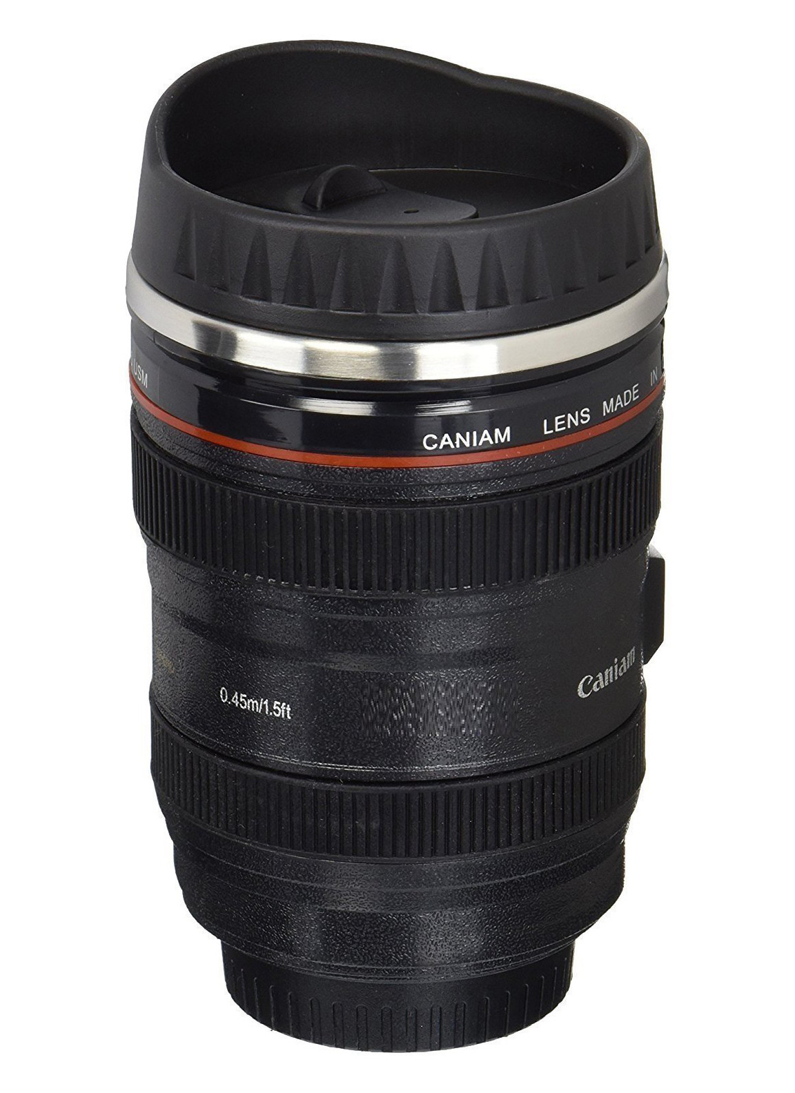 Kuber Industries Coffee Mug, Camera Lens Travel Thermos, Stainless Steel Insulated Cup with Easy Clean Lid (Black)