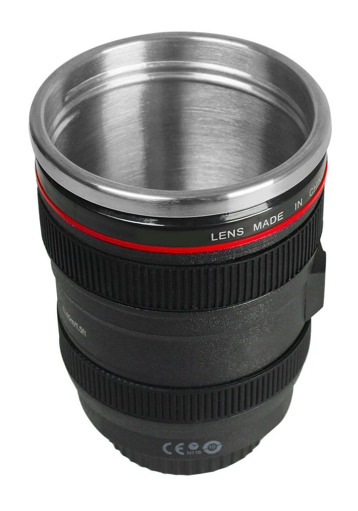 Kuber Industries Coffee Mug, Camera Lens Travel Thermos, Stainless Steel Insulated Cup with Easy Clean Lid (Black)