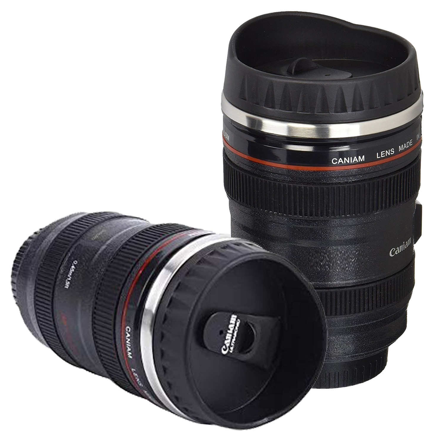 Kuber Industries Coffee Mug, Camera Lens Travel Thermos, Stainless Steel Insulated Cup with Easy Clean Lid (Black)