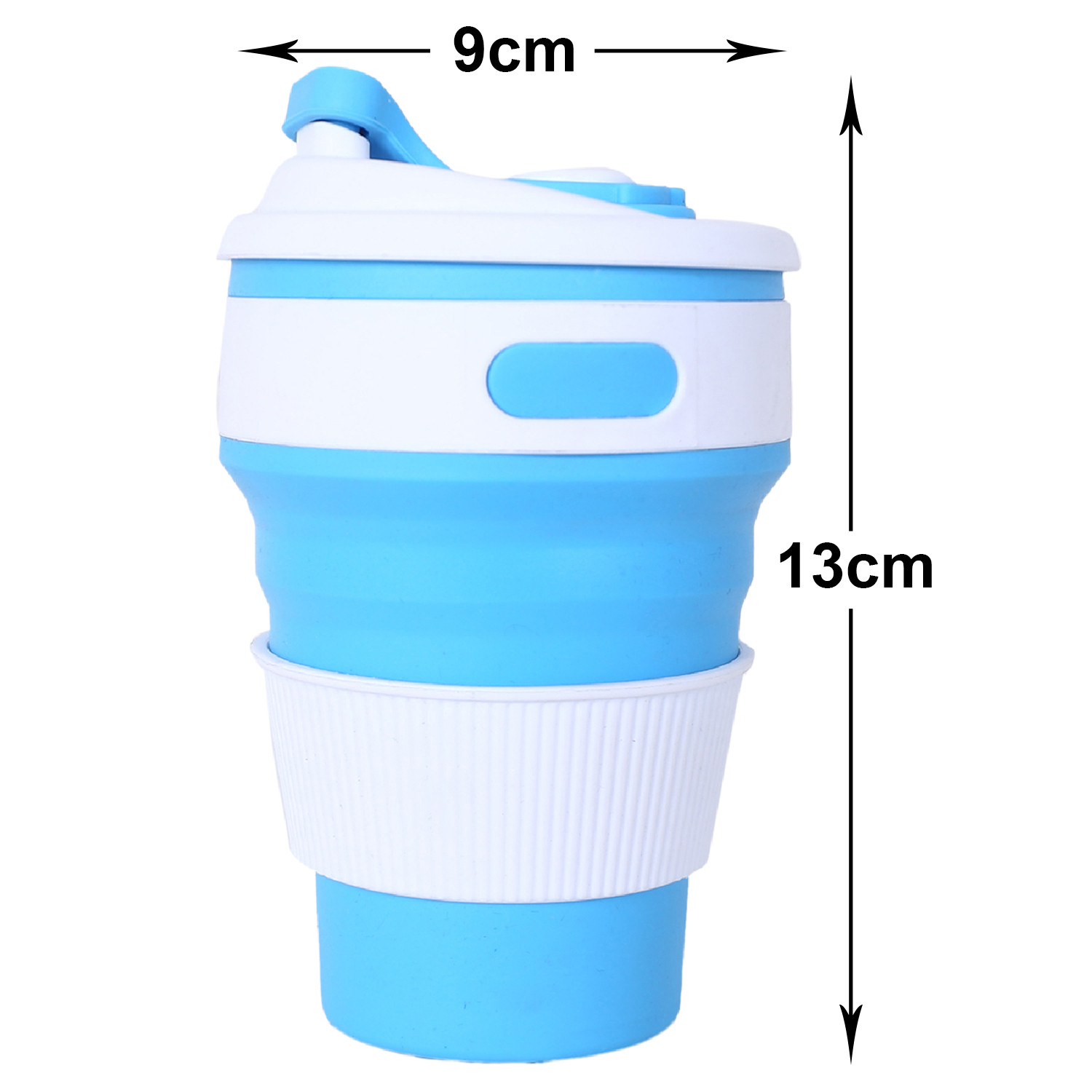 Kuber Industries Collapsible Coffee Cup|Silicone Portable Travel Coffee Mug|Camping Cup with Lid for Travel,Hiking Outdoors,350 ML,(Blue)