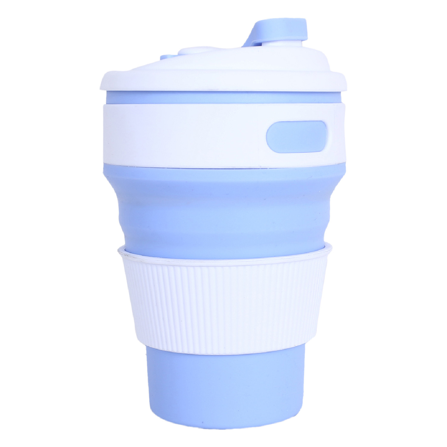 Kuber Industries Collapsible Coffee Cup|Silicone Portable Travel Coffee Mug|Camping Cup with Lid for Travel,Hiking Outdoors,350 ML,(Sky Blue)