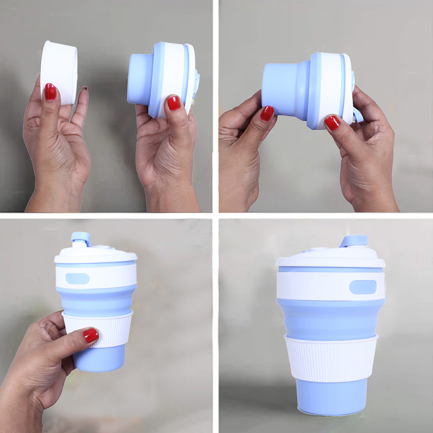 Kuber Industries Collapsible Coffee Cup|Silicone Portable Travel Coffee Mug|Camping Cup with Lid for Travel,Hiking Outdoors,350 ML,(Sky Blue)