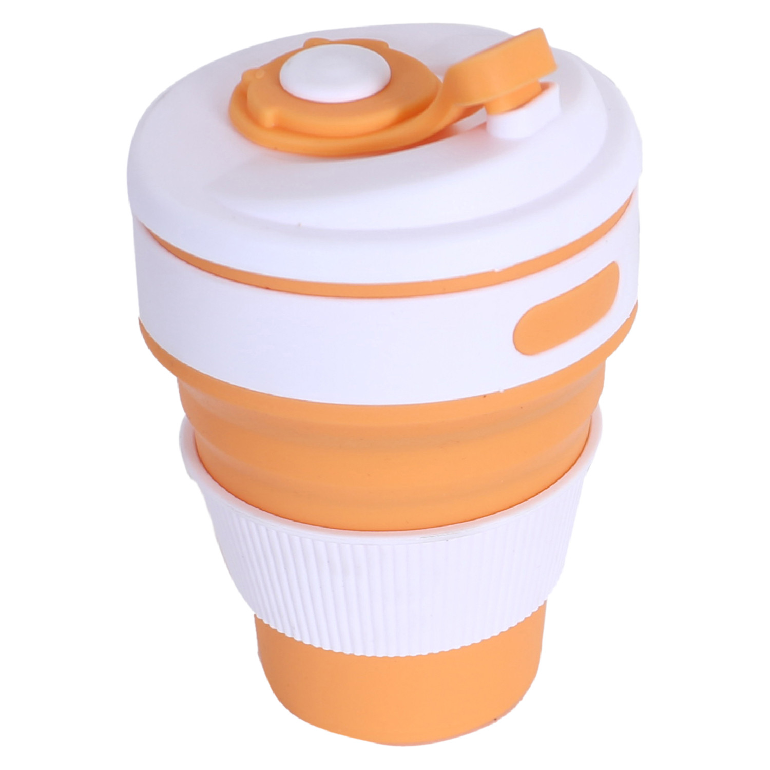 Kuber Industries Collapsible Coffee Cup|Silicone Portable Travel Coffee Mug|Camping Cup with Lid for Travel,Hiking Outdoors,350 ML,(Orange)