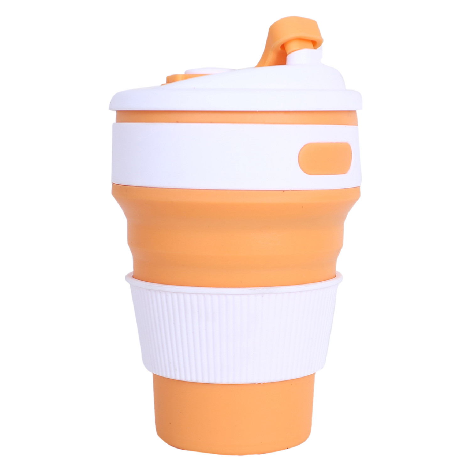 Kuber Industries Collapsible Coffee Cup|Silicone Portable Travel Coffee Mug|Camping Cup with Lid for Travel,Hiking Outdoors,350 ML,(Orange)