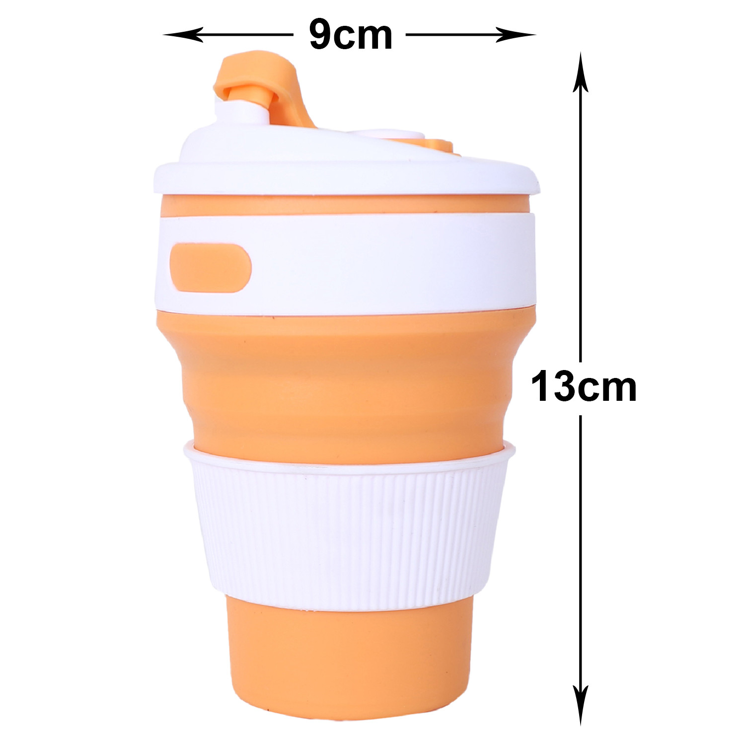Kuber Industries Collapsible Coffee Cup|Silicone Portable Travel Coffee Mug|Camping Cup with Lid for Travel,Hiking Outdoors,350 ML,(Orange)