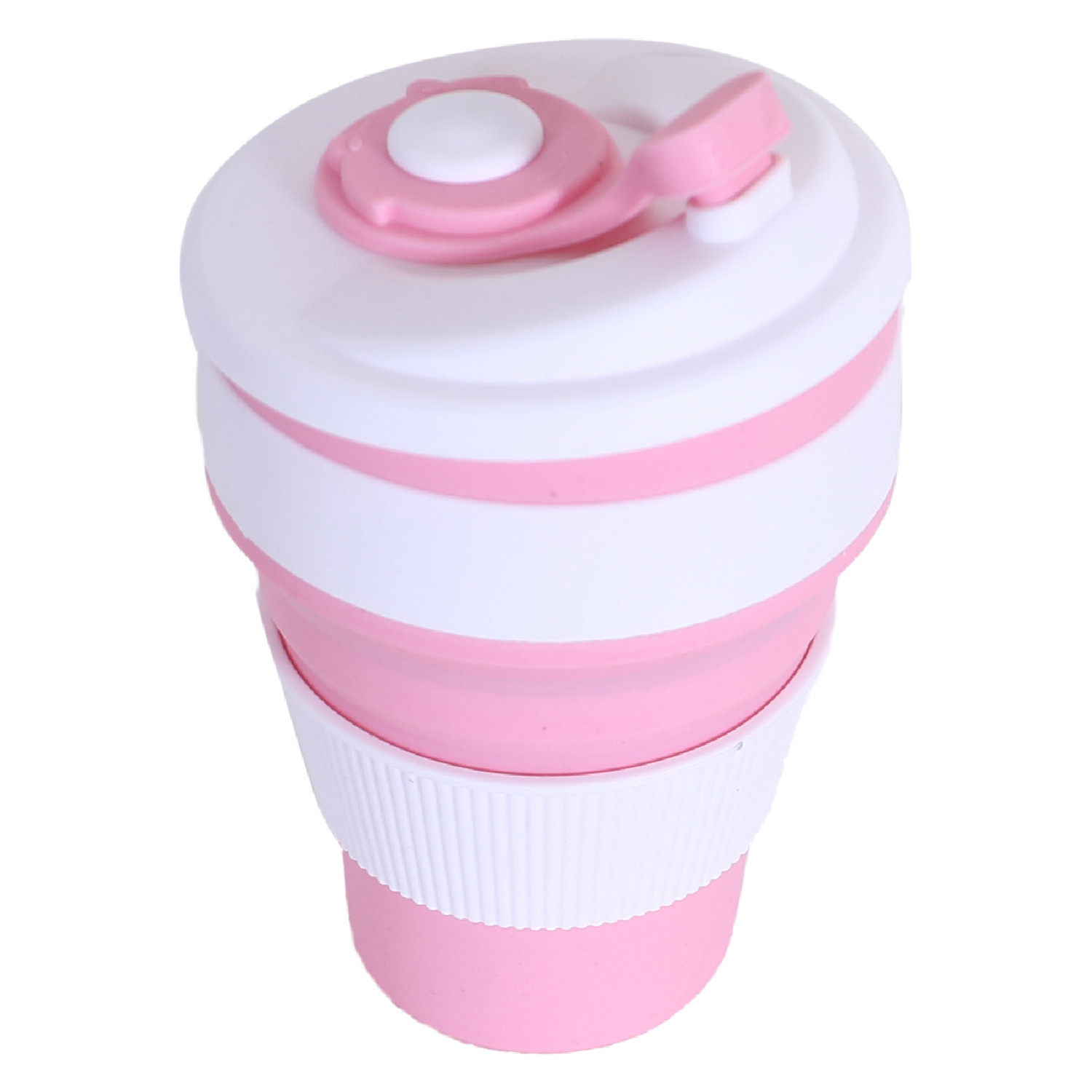 Kuber Industries Collapsible Coffee Cup|Silicone Portable Travel Coffee Mug|Camping Cup with Lid for Travel,Hiking Outdoors,350 ML,(Pink)