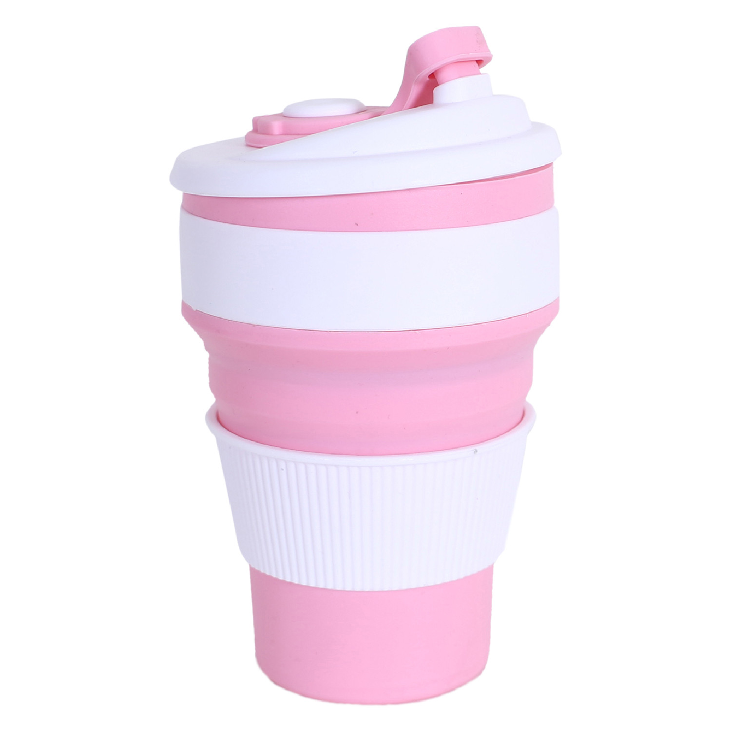 Kuber Industries Collapsible Coffee Cup|Silicone Portable Travel Coffee Mug|Camping Cup with Lid for Travel,Hiking Outdoors,350 ML,(Pink)