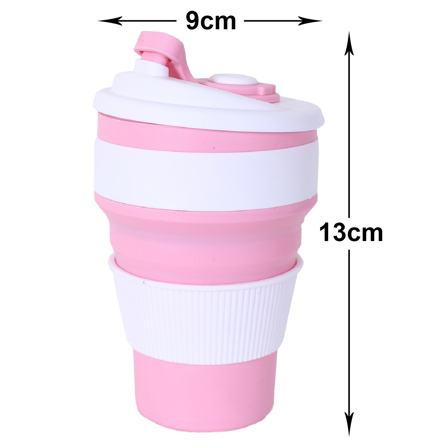 Kuber Industries Collapsible Coffee Cup|Silicone Portable Travel Coffee Mug|Camping Cup with Lid for Travel,Hiking Outdoors,350 ML,(Pink)